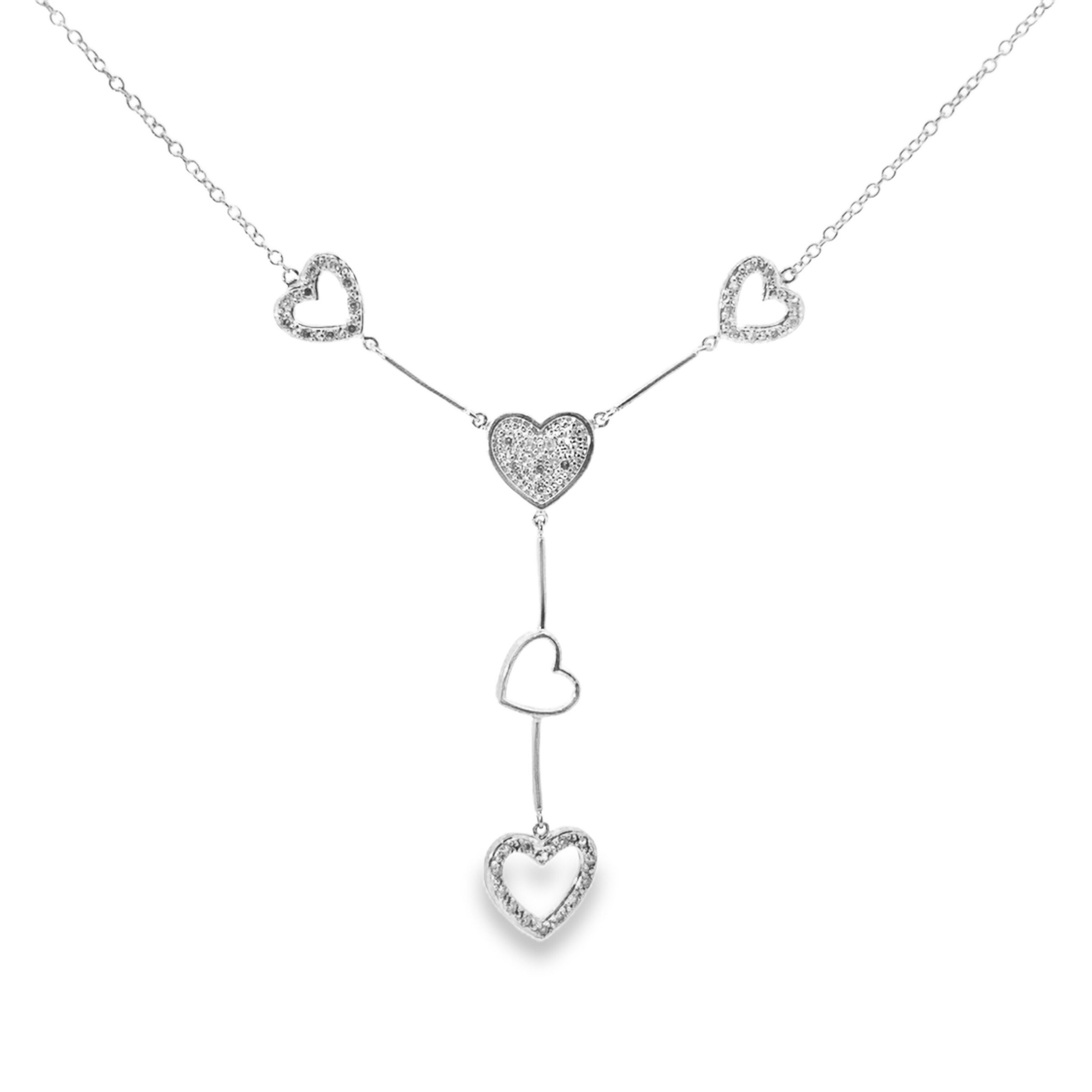 Estate Collection: 14K White Gold Heart Diamond 18" Station Necklace