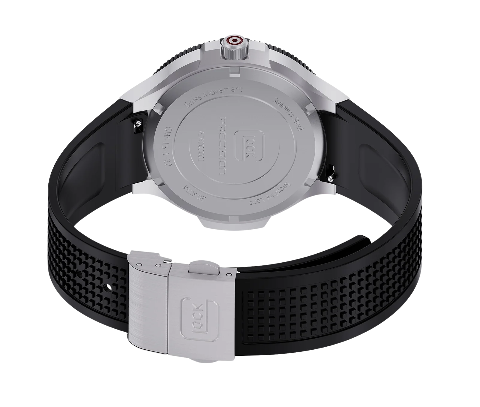 GLOCK Stainless Steel Black Silicone Watch