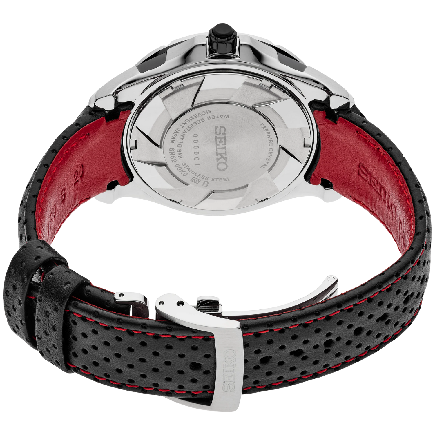 SEIKO Coutura Men's Quartz Stainless Steel Red Dial Watch with Black Leather Band
