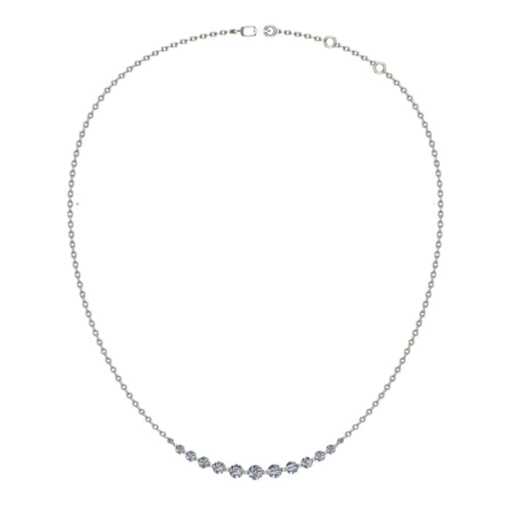 14K White Gold 1CTW. Lab-Grown Diamond Graduated Necklace