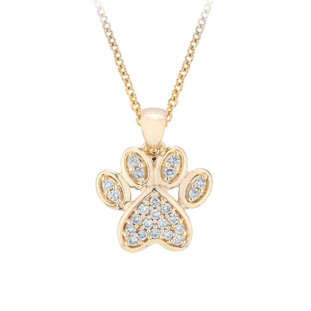 14K Yellow Gold 0.15CTW. Diamond Pavé-Set Paw Print Pendant Necklace