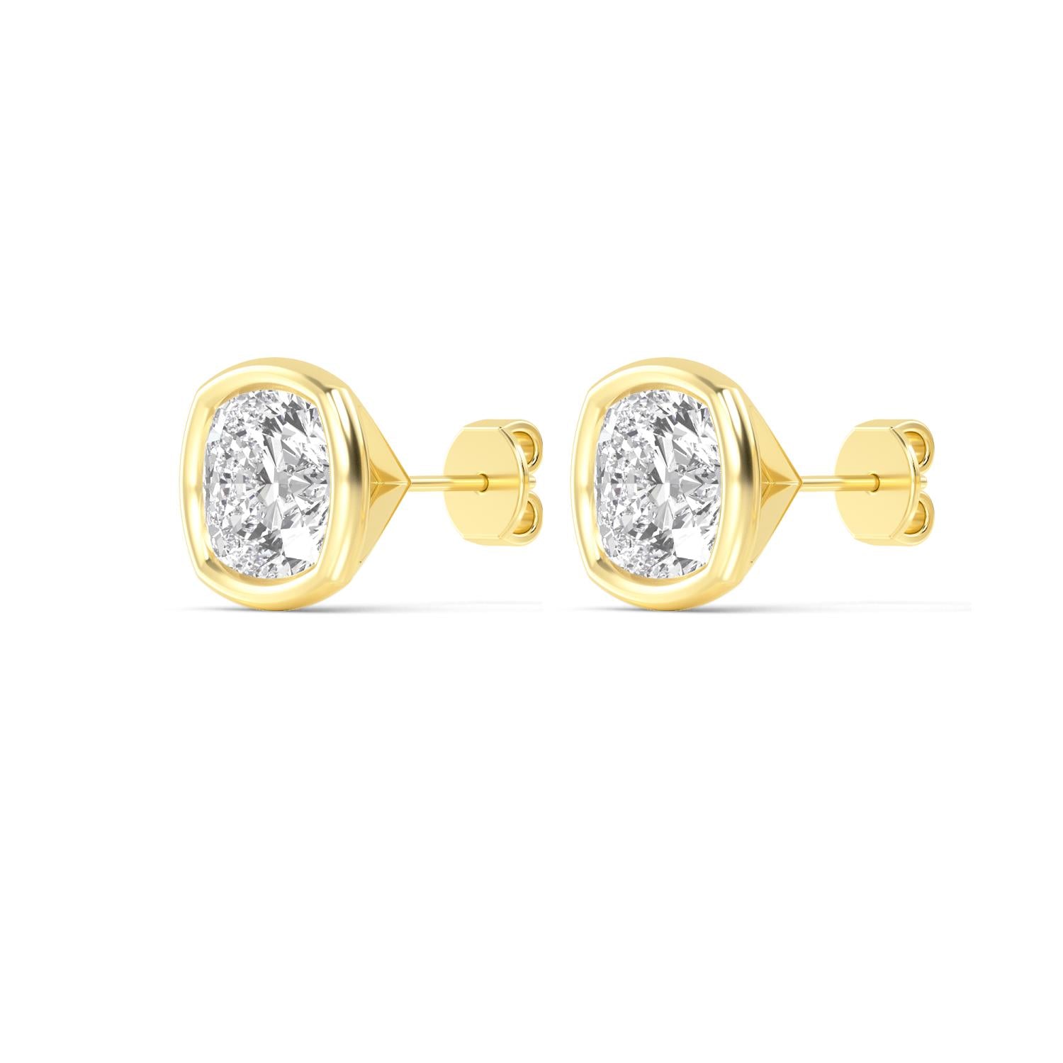 14K Yellow Gold 2.02CTW. Cushion-Cut Lab-Grown Diamond Bezel-Set Stud Earrings