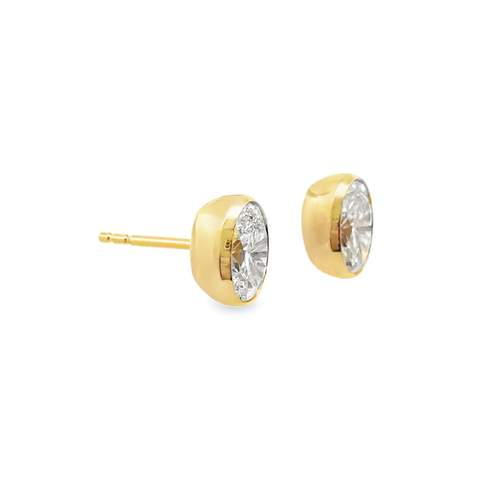 14K Yellow Gold Certified 2.18CTW. Oval-Cut Lab-Grown Diamond Bezel-Set Stud Earrings