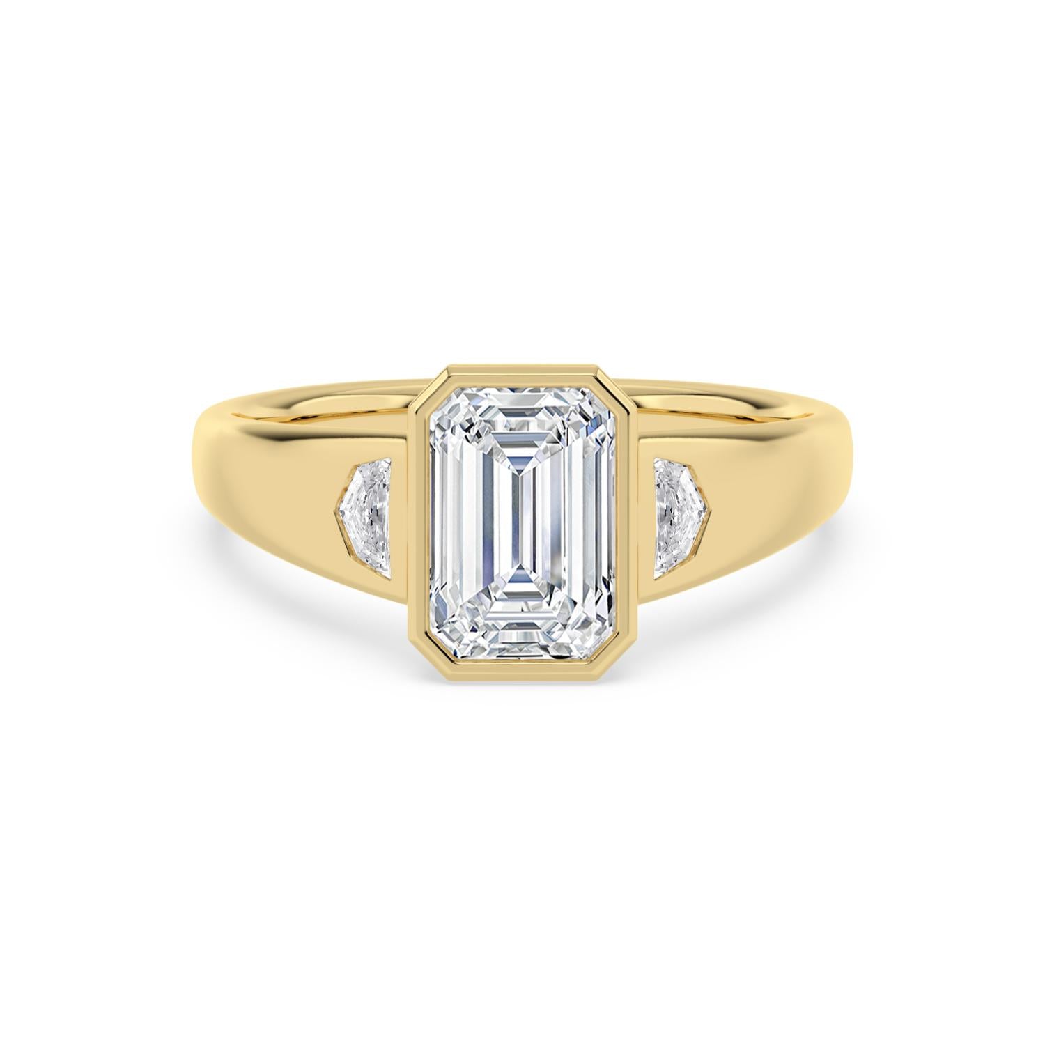 14K Yellow Gold 2.38CTW. Lab-Grown Diamond Emerald-Cut and Cadillac-Cut Accented Engagement Ring