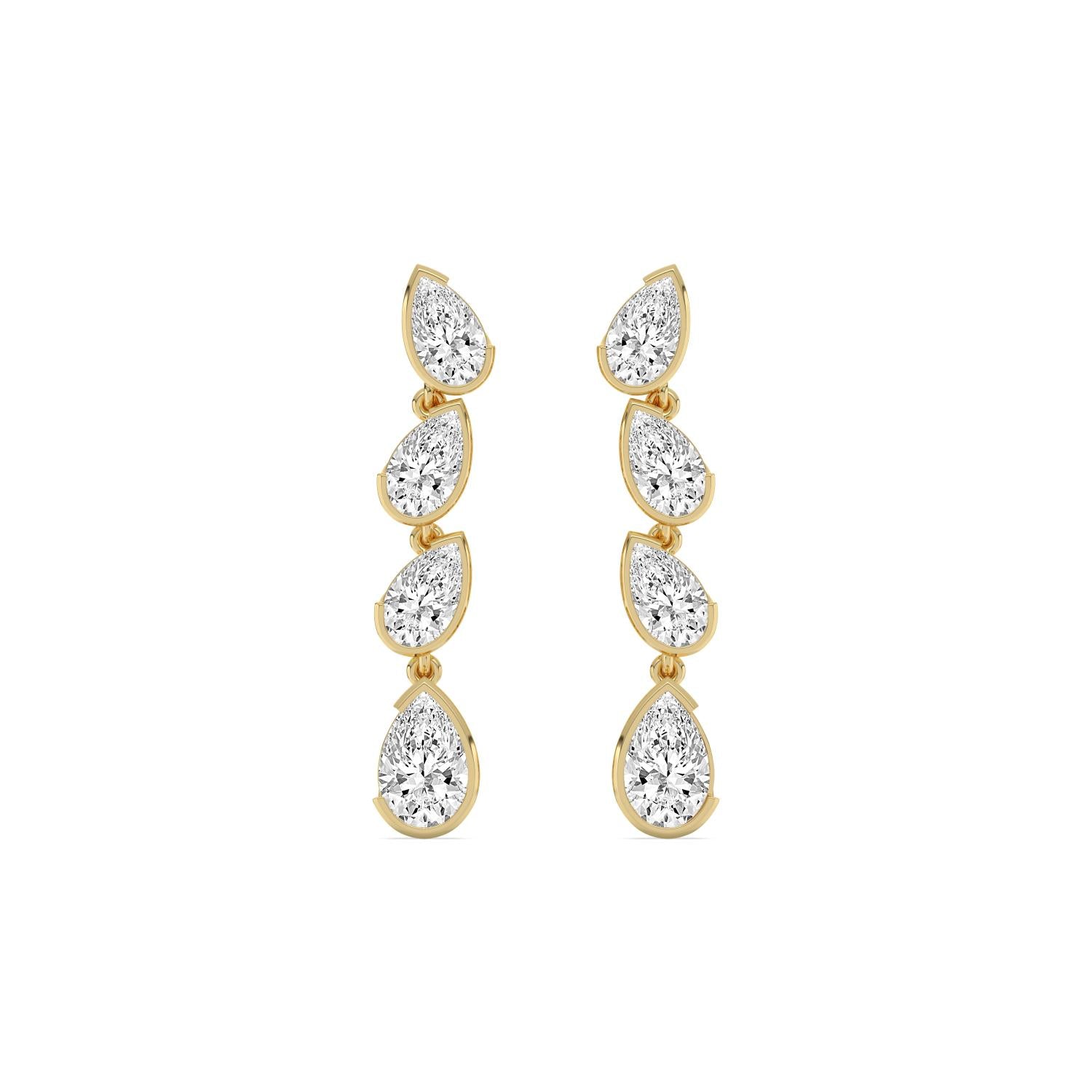 14K Yellow Gold 2.81CTW. Lab-Grown Diamond Pear 4-Stone Dangle Stud Earrings