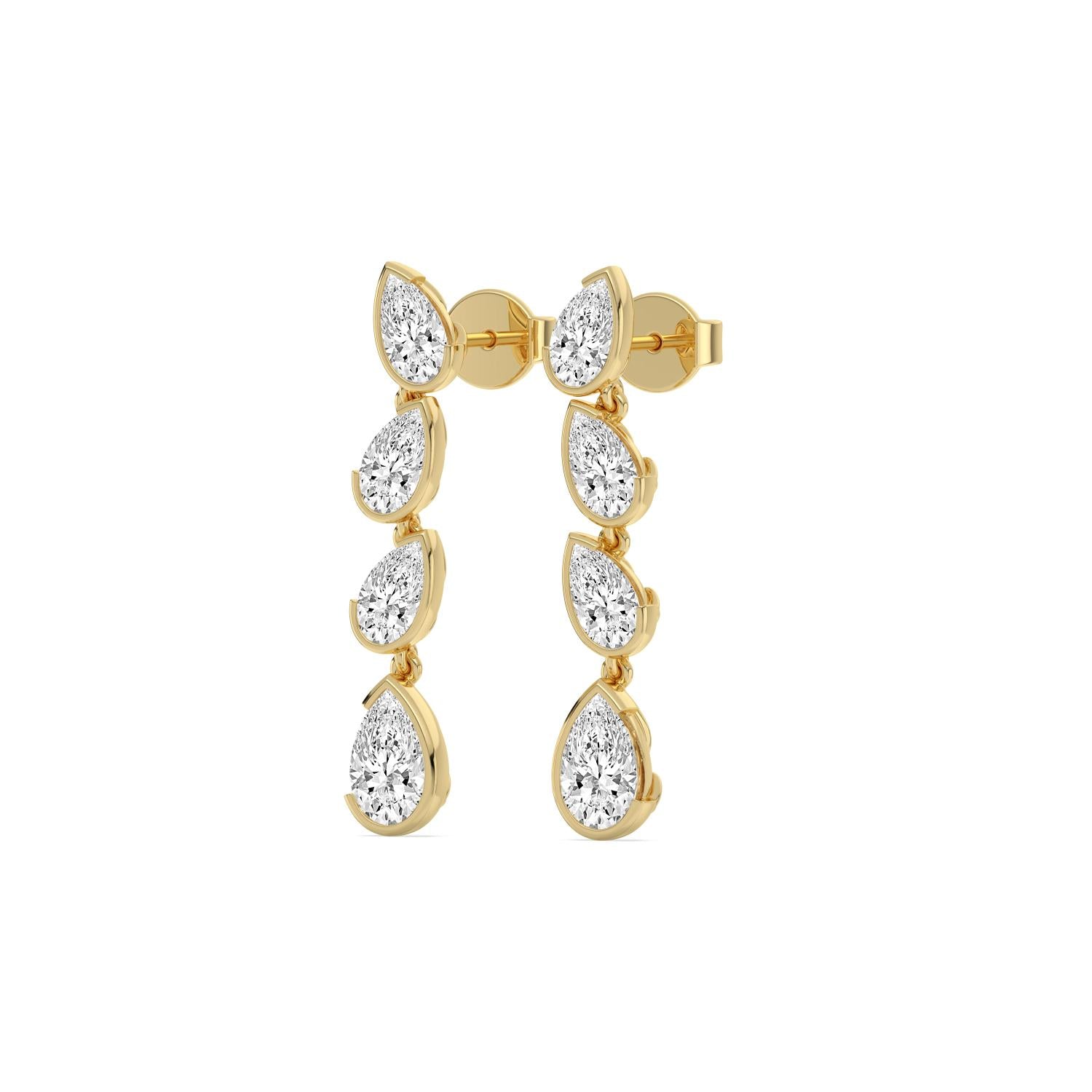 14K Yellow Gold 2.81CTW. Lab-Grown Diamond Pear 4-Stone Dangle Stud Earrings