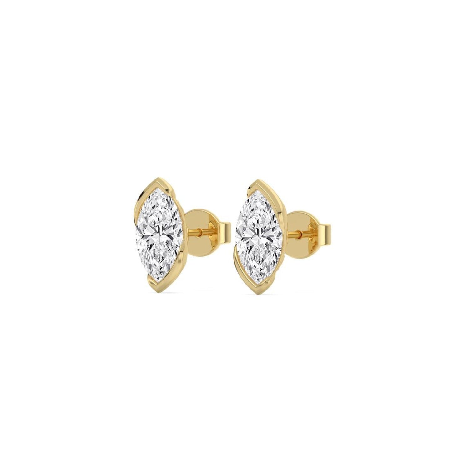 14K Yellow Gold 1.41CTW. Marquise-Cut Lab-Grown Diamond Half-Bezel Stud Earrings