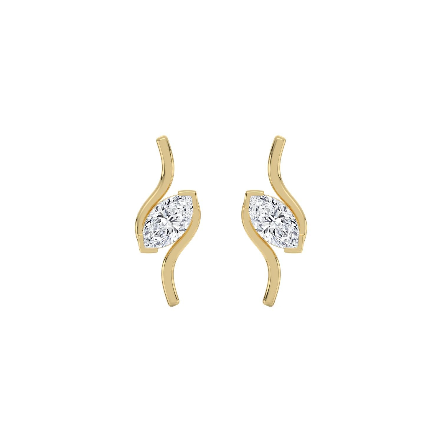14K Yellow Gold 1.50CTW. Marquise-Cut Lab-Grown Diamond Squiggle Stud Earrings