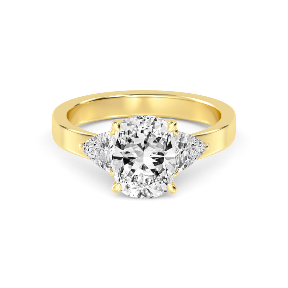 Gold ring with a diamond on a white background