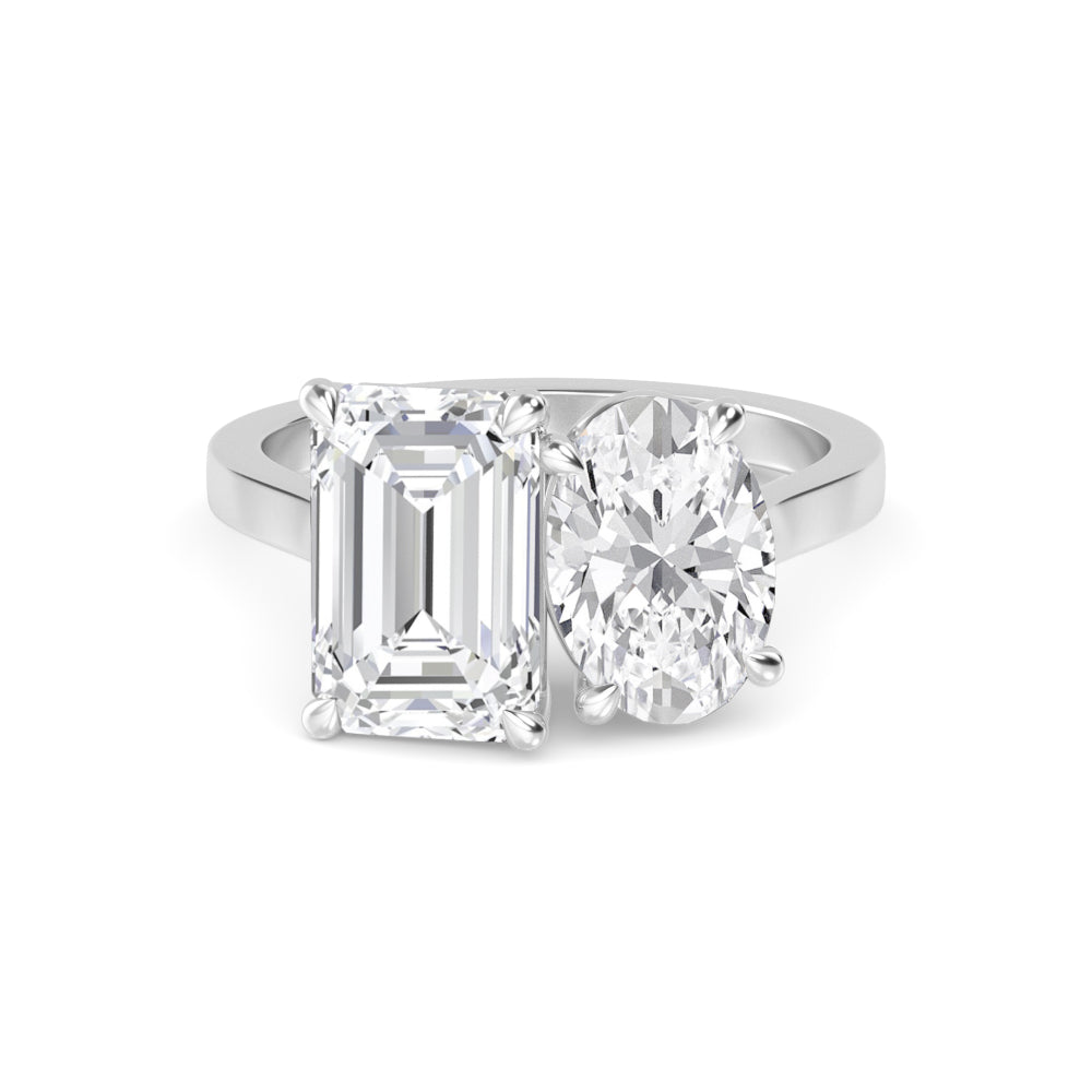 14K White Gold 3.13CTW. Certified Lab-Grown Diamond Emerald-Cut and Oval Toi-et-Moi Ring