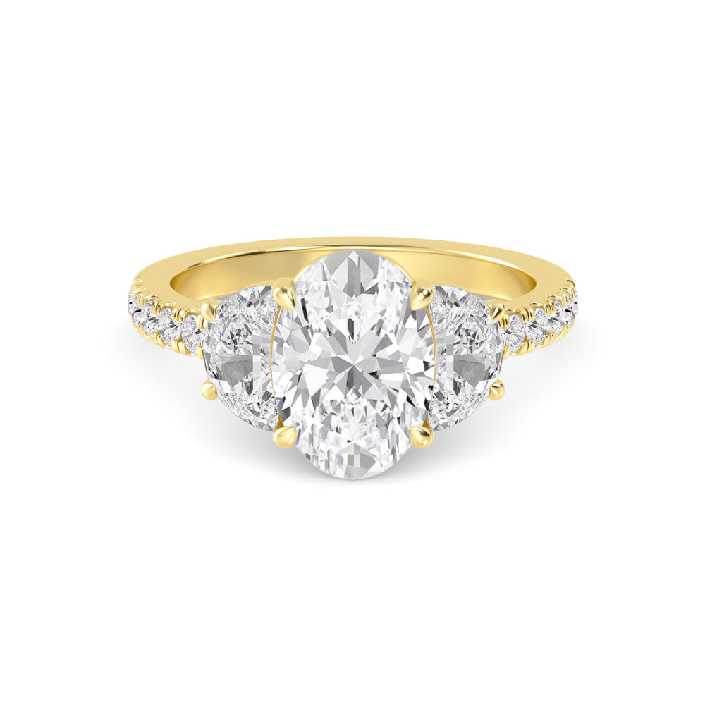 14K Yellow Gold 3.13CTW. Lab-Grown Diamond Oval and Half-Moon 3-Stone Accented Engagement Ring