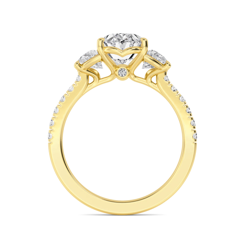 14K Yellow Gold 3.13CTW. Lab-Grown Diamond Oval and Half-Moon 3-Stone Accented Engagement Ring