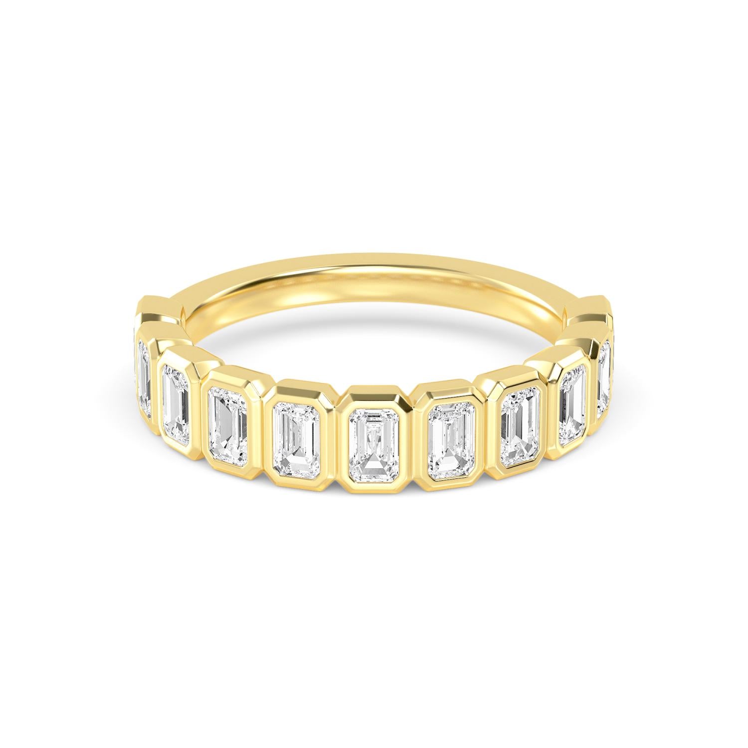 14K Yellow Gold 1.75CTW. Lab-Grown Diamond Bezel-Set Emerald-Cut Band