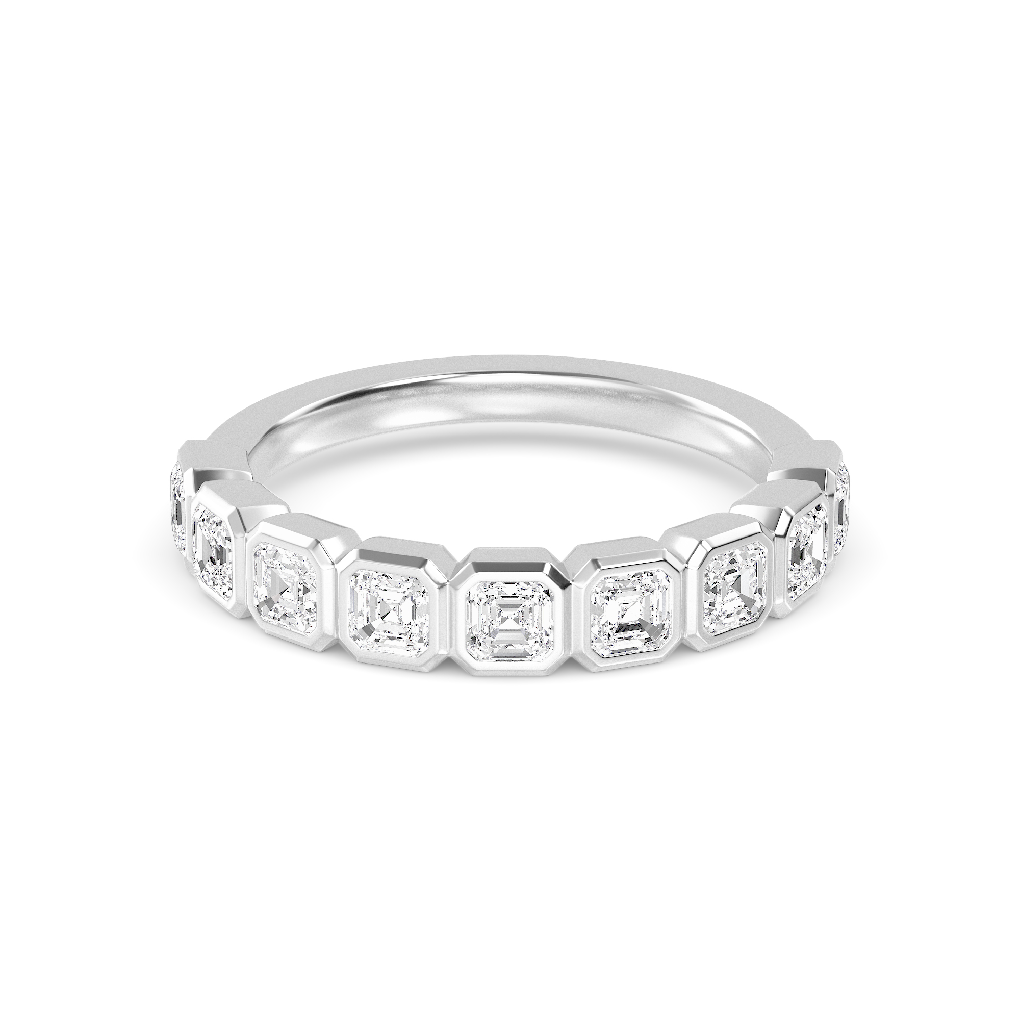 14K White Gold 1.10CTW. Asscher-Cut Lab-Grown Diamond 9-Stone Bezel-Set Band