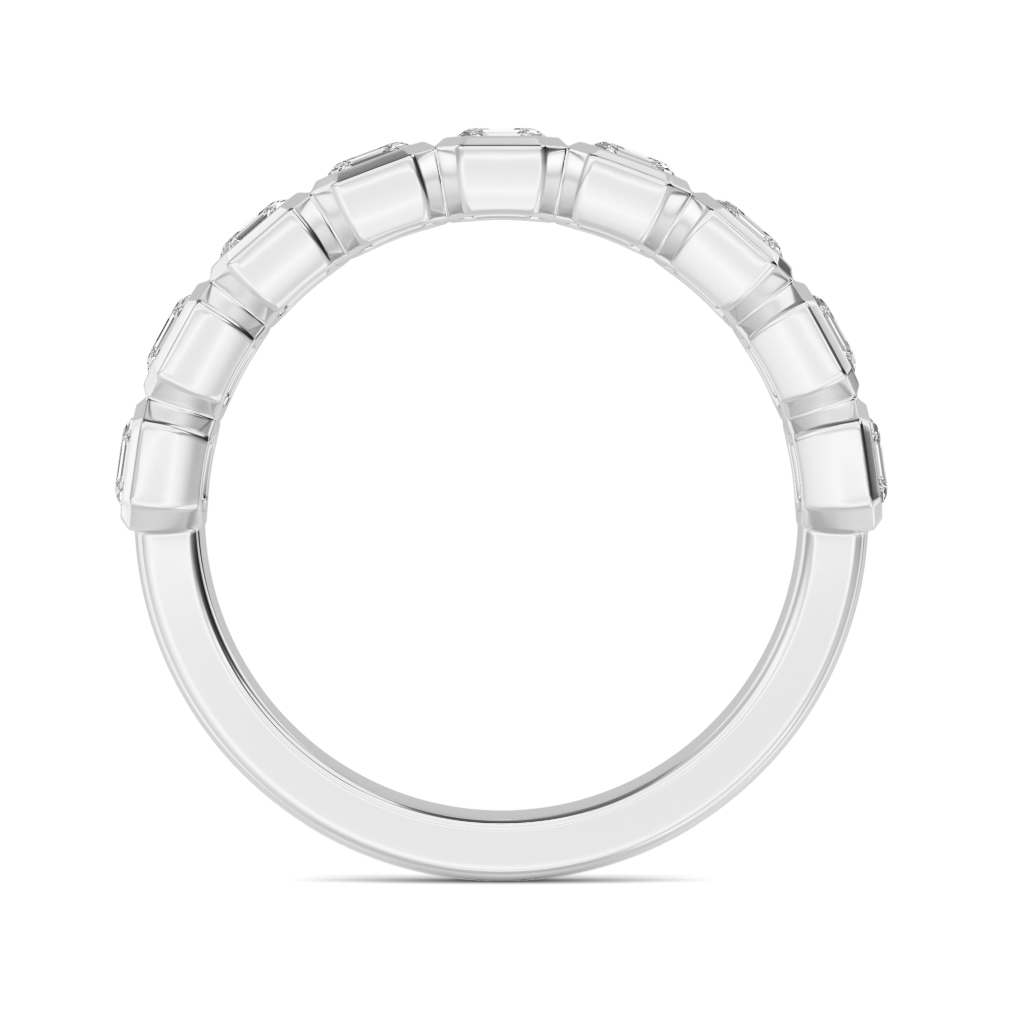 14K White Gold 1.10CTW. Asscher-Cut Lab-Grown Diamond 9-Stone Bezel-Set Band