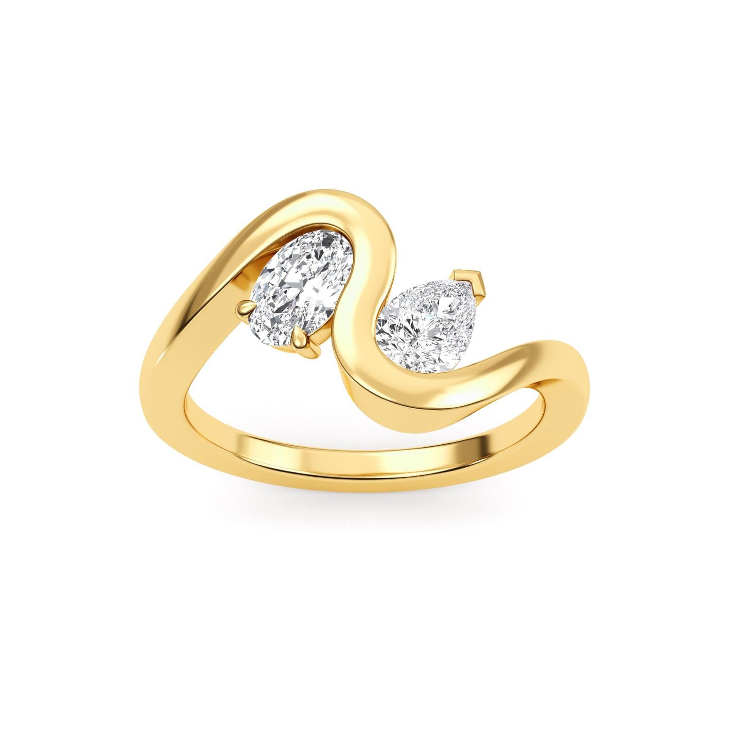 14K Yellow Gold 0.78CTW. Lab-Grown Diamond Pear and Oval Two-Stone Ring
