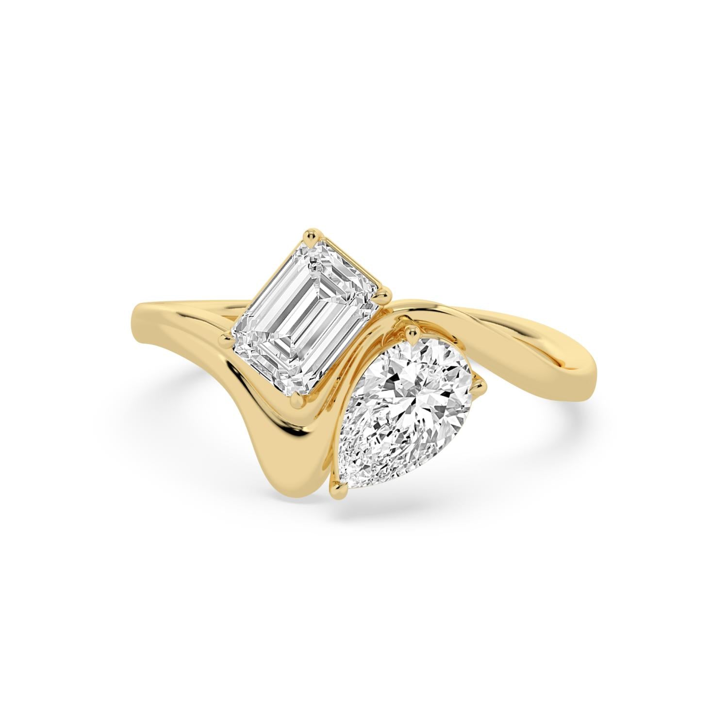 14K Yellow Gold 1.54CTW. Lab-Grown Diamond Pear and Emerald-Cut Two-Stone Ring