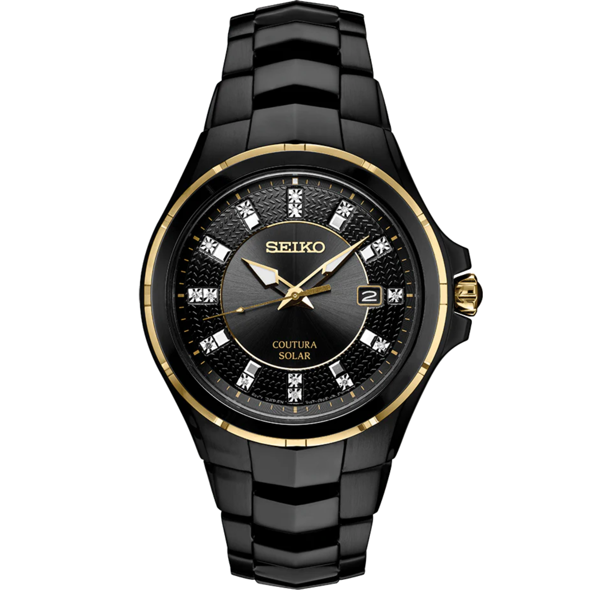Black and gold Seiko watch on a white background