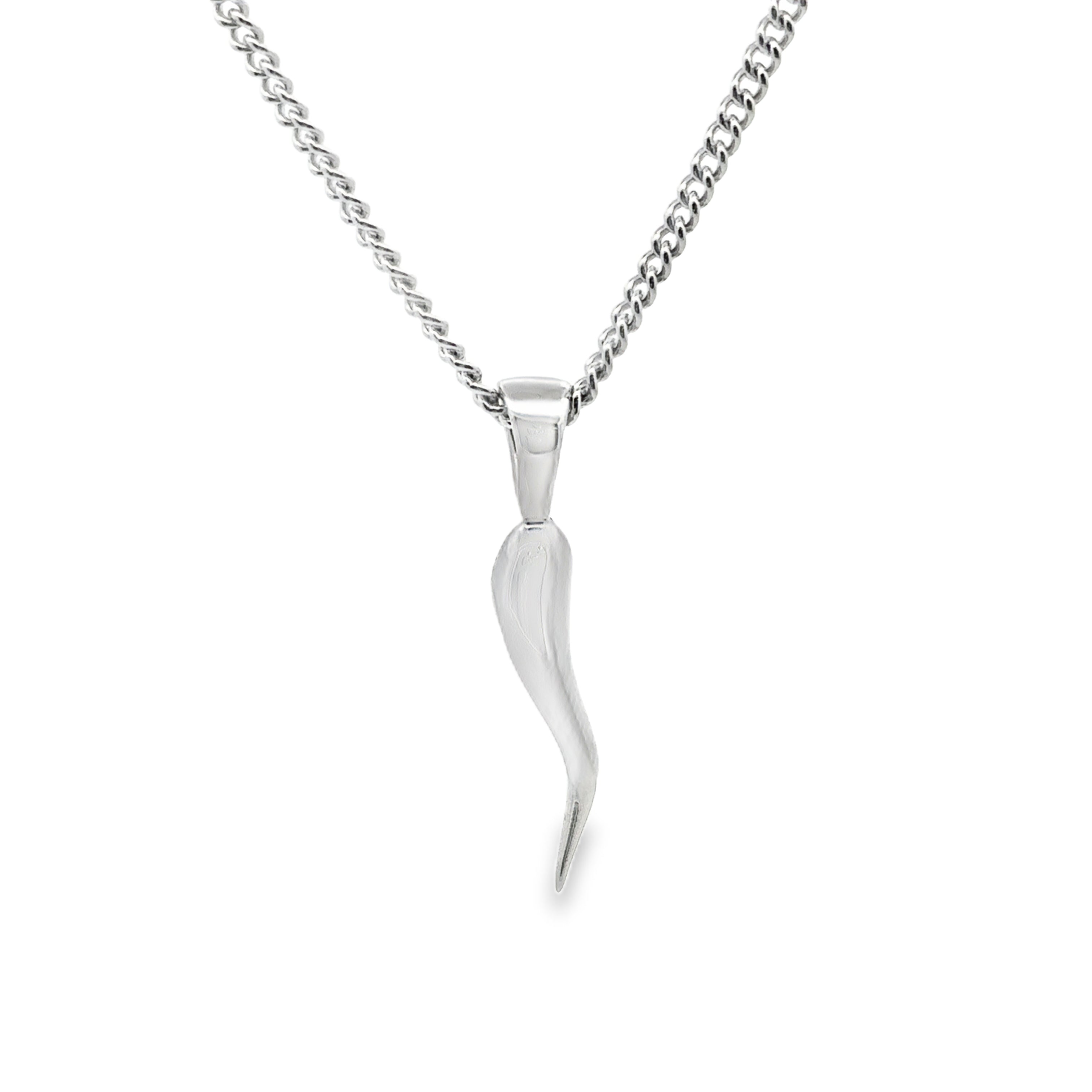 Sterling Silver Solid Italian Horn Pendant Necklace