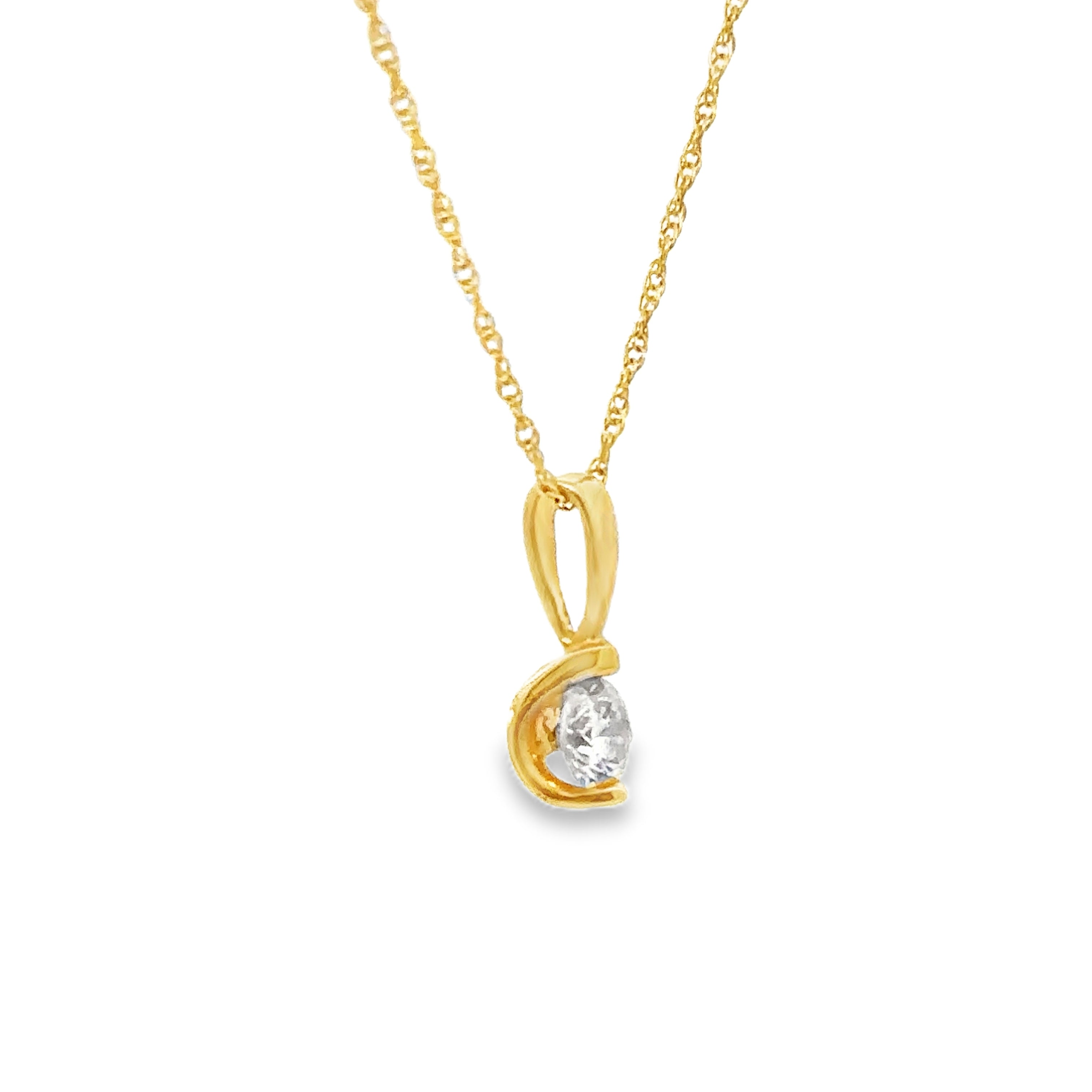 14K Yellow Gold 1/5CT. Round Tension-Set Diamond Pendant Necklace