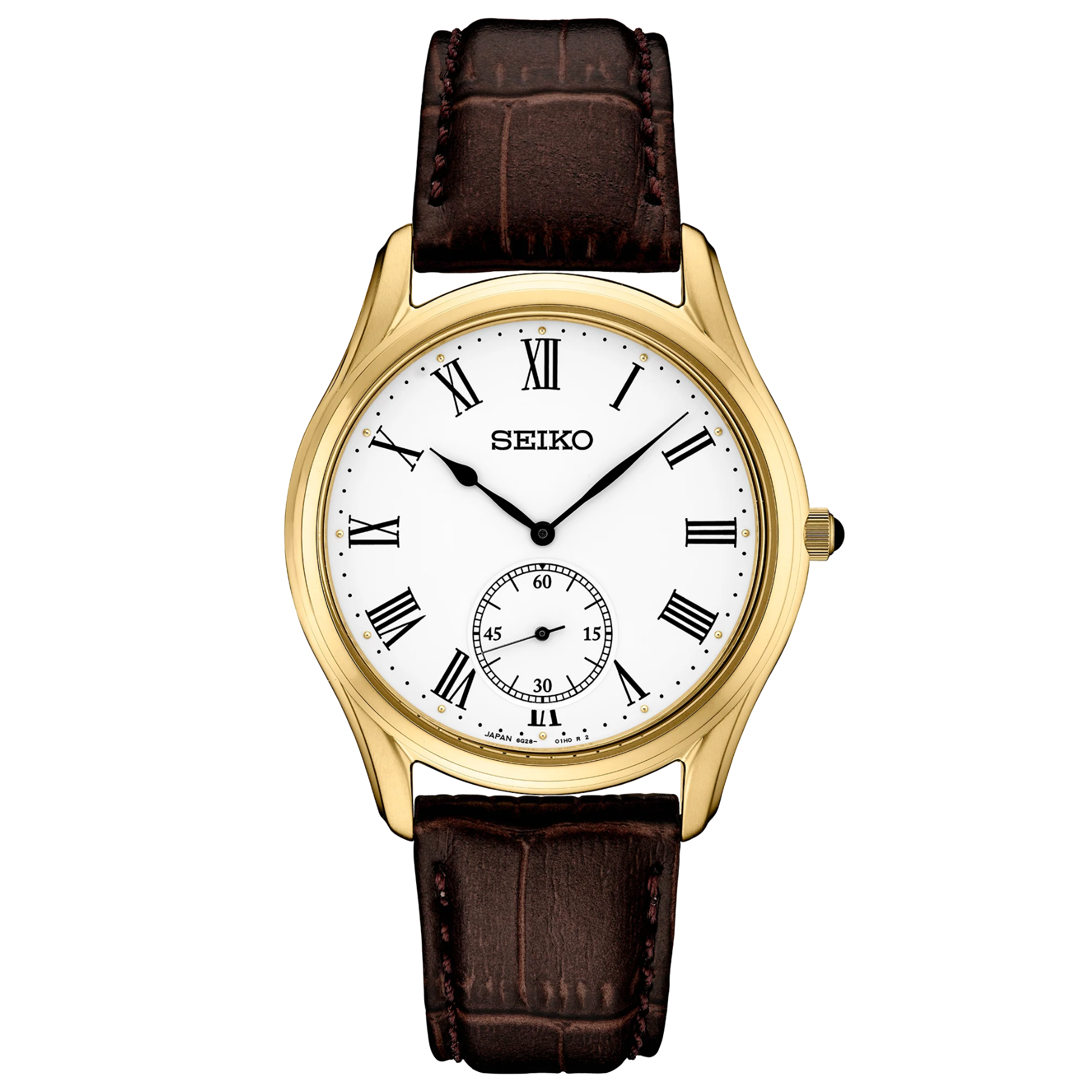 SEIKO Essentials Gold-Tone Quartz White Dial Watch with Leather Strap