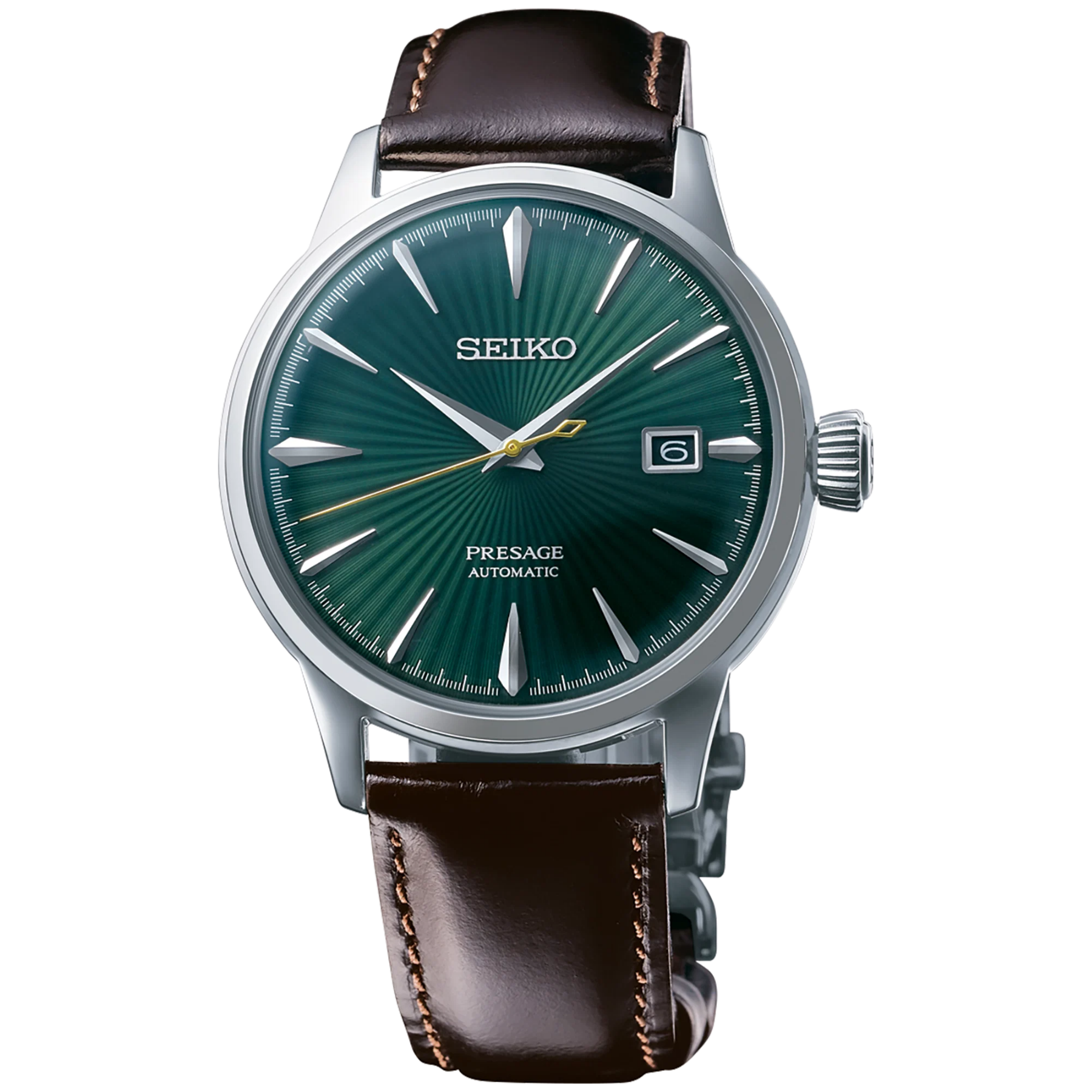 SEIKO Presage Automatic Green Dial Watch with Leather Strap