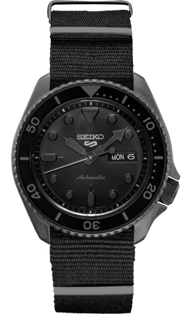 SEIKOS MEN'S 5 SPORTS Black Dial Automatic Nylon Strap Watch