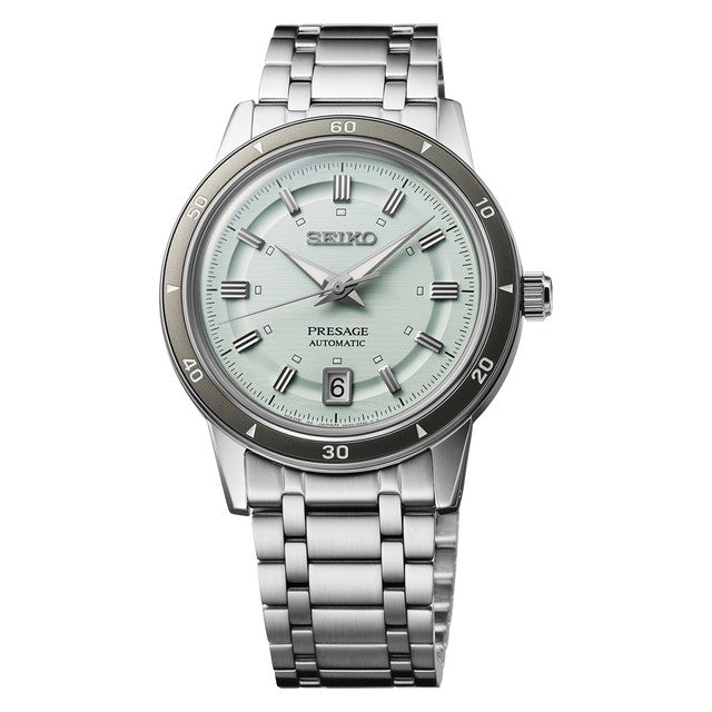 Front View SEIKO PRESAGE Style 60s Stainless Steel Automatic Green Dial Watch