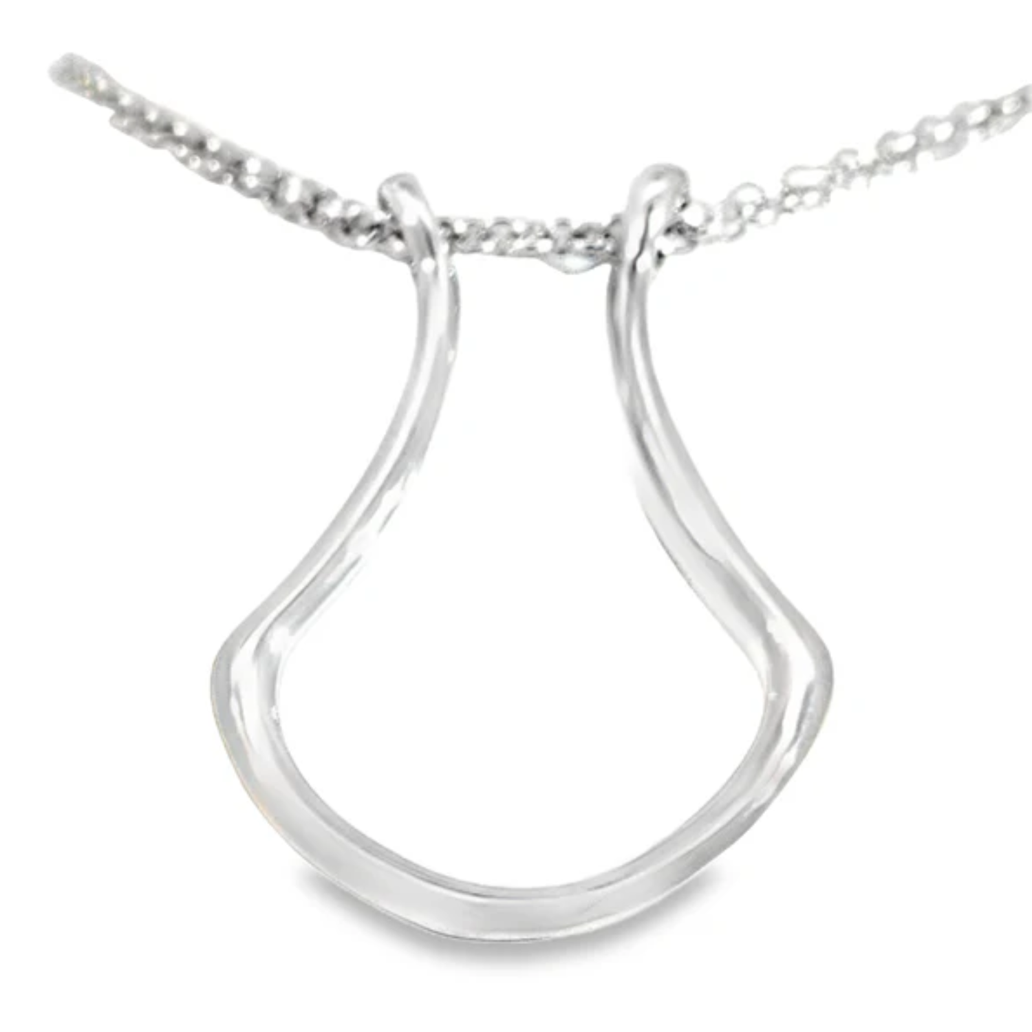 Silver necklace with a unique pendant on a white background