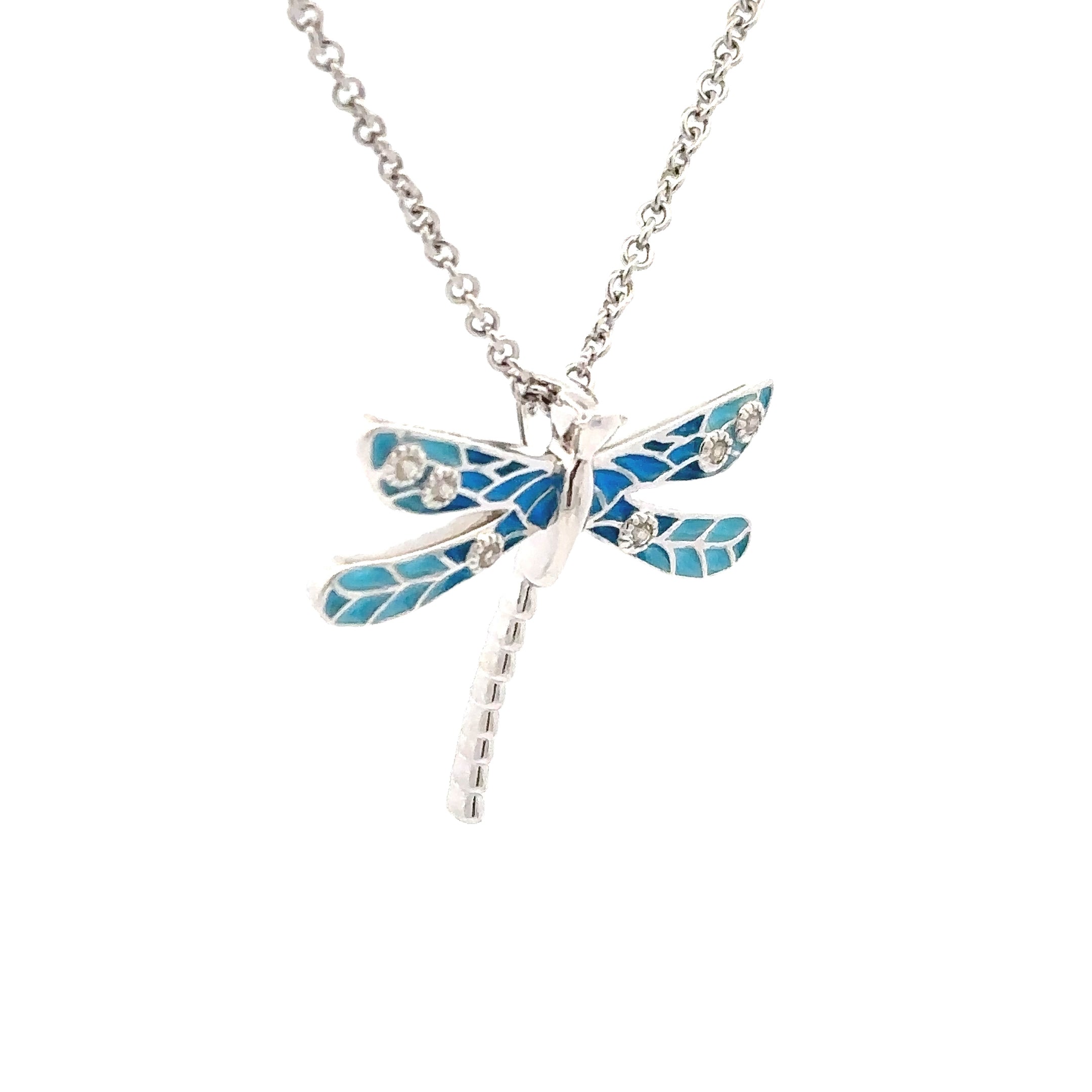 Sterling Silver Enamel Dragonfly Pendant Necklace