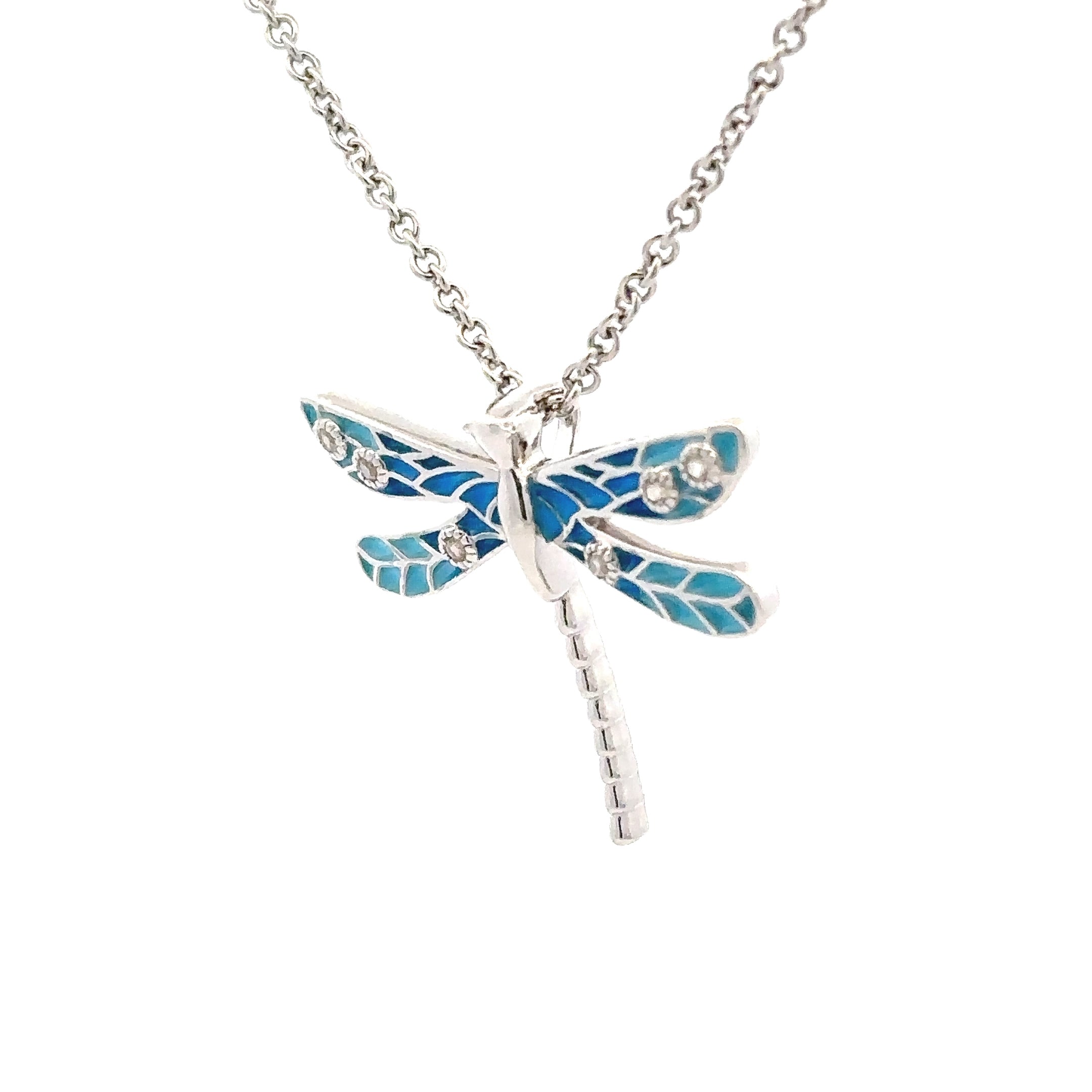 Sterling Silver Enamel Dragonfly Pendant Necklace