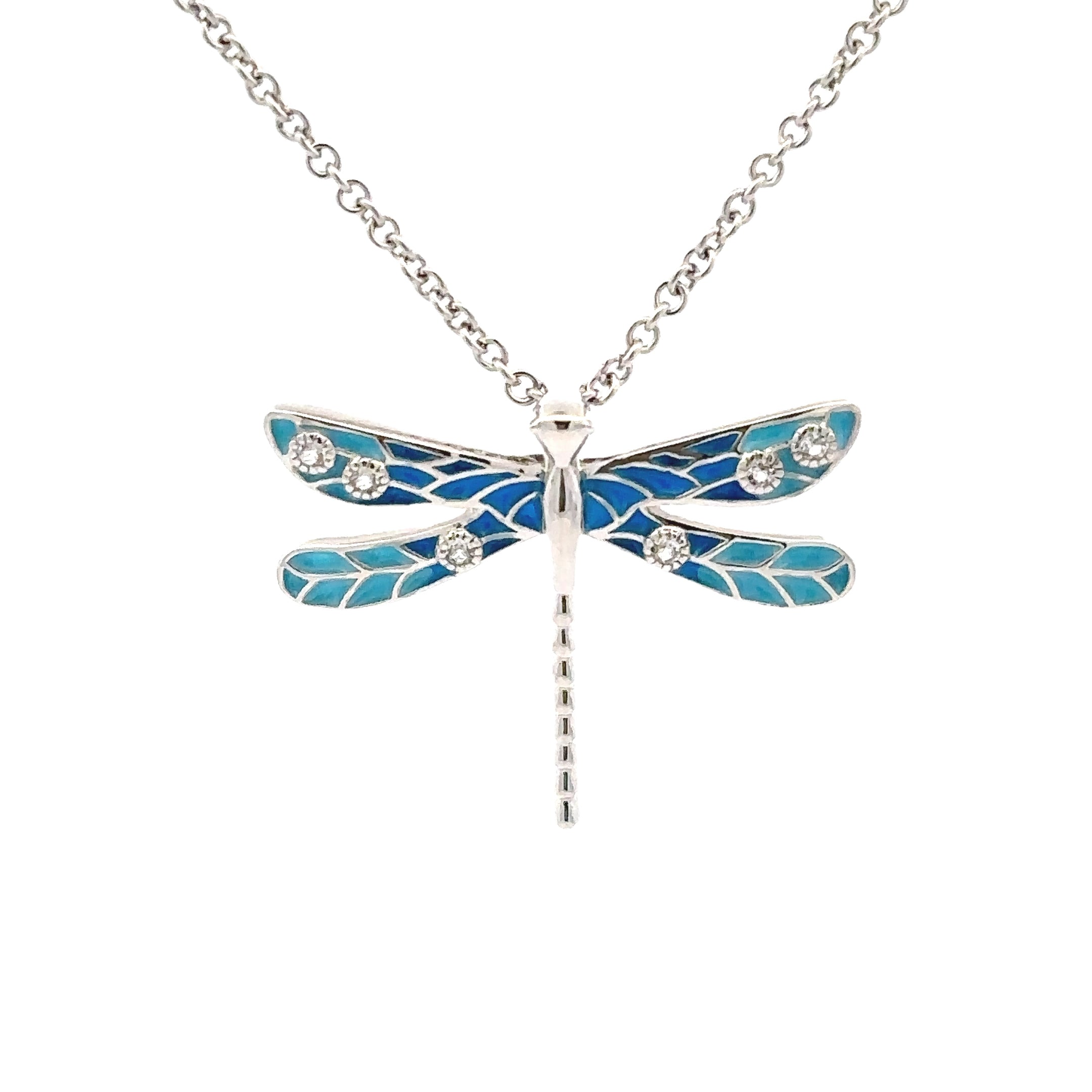 Sterling Silver Enamel Dragonfly Pendant Necklace