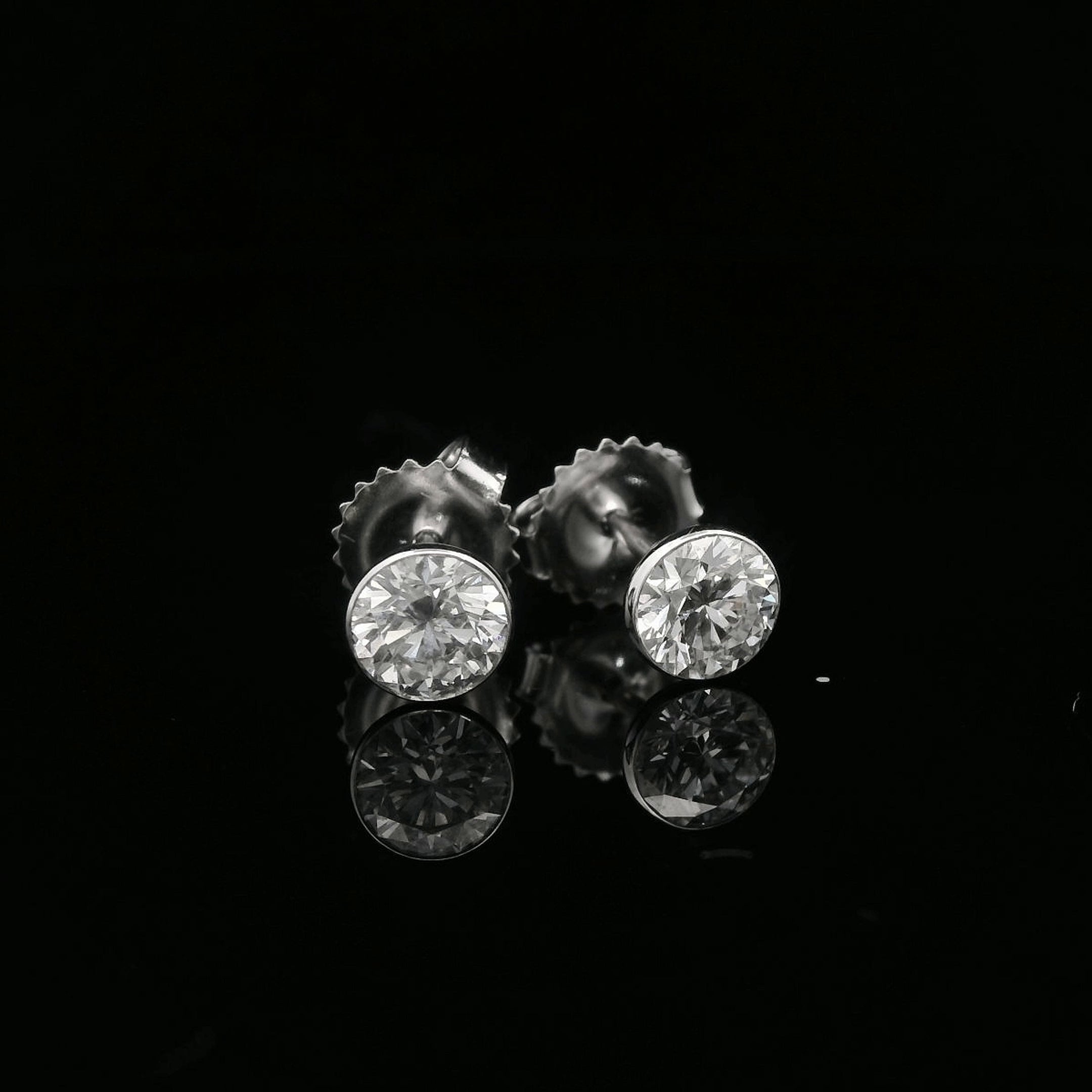 14K White Gold 1CTW. Bezel-Set Lab-Grown Diamond Martini Stud Earrings