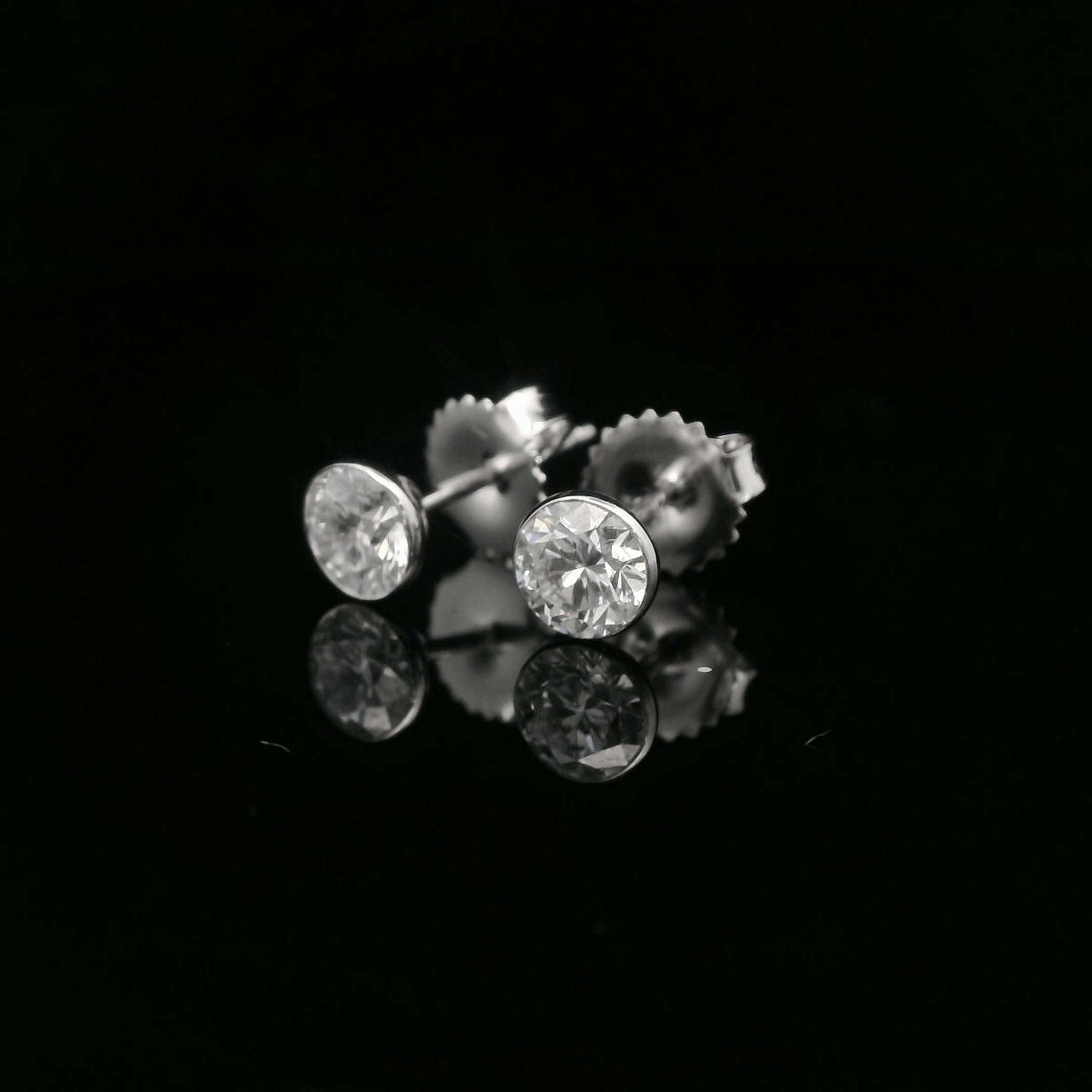 14K White Gold 1CTW. Bezel-Set Lab-Grown Diamond Martini Stud Earrings
