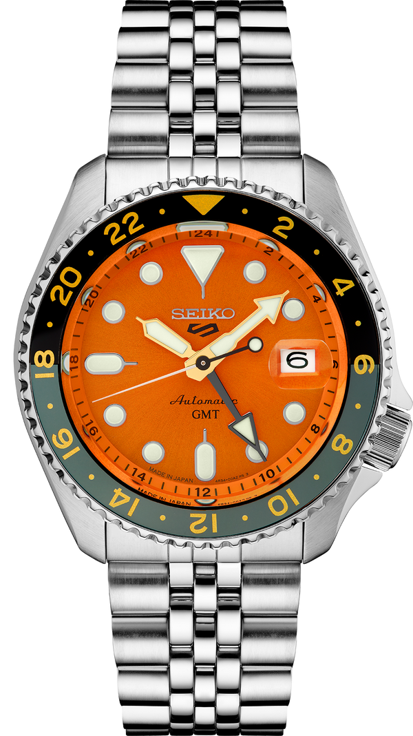 SEIKO MEN'S 5 SPORTS Automatic Orange-Dial GMT Watch