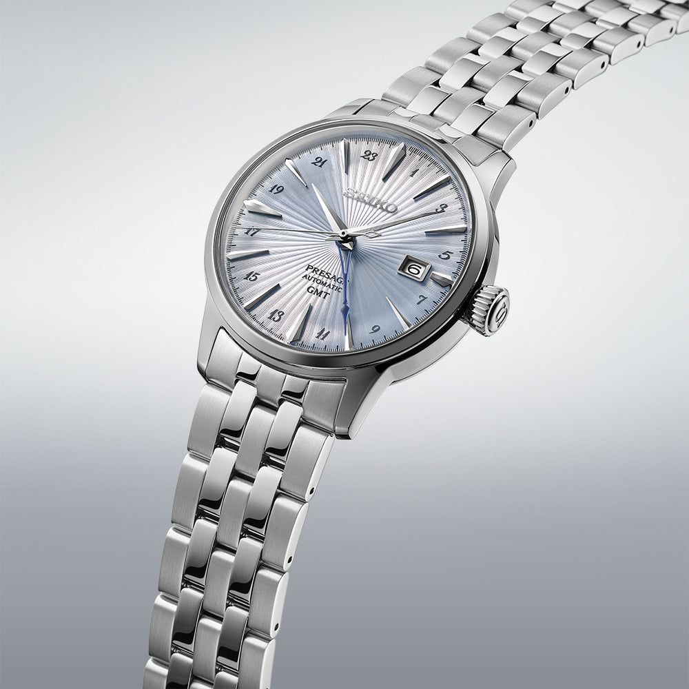 SEIKO MEN'S AUTOMATIC PRESAGE Cocktail Time Gmt Light Blue Dial Watch