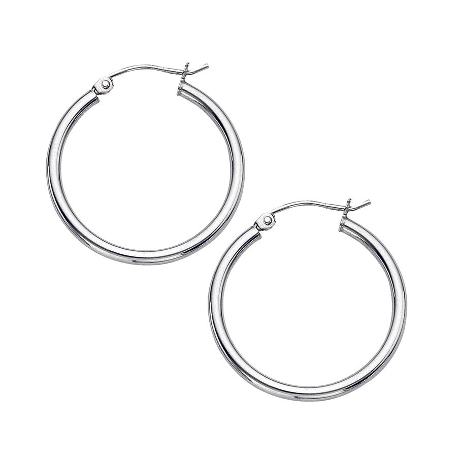 Sterling Silver Rhodium-Plated 2X25MM Polished Hoop Earrings