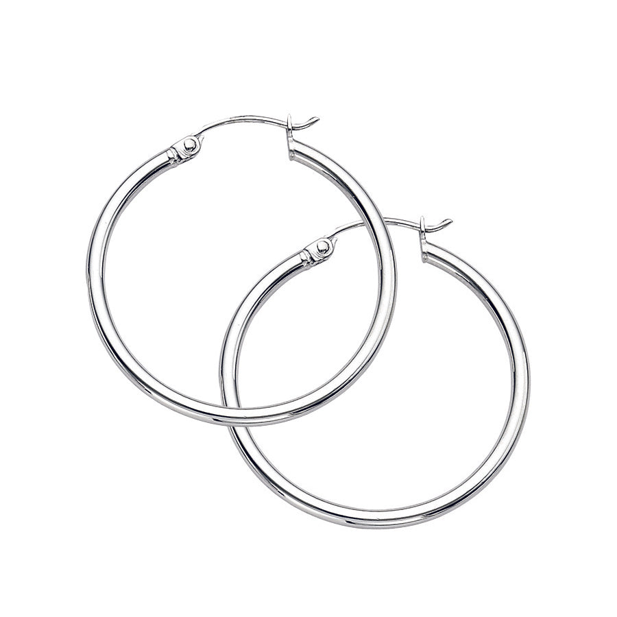 Sterling Silver Rhodium-Plated 2X30MM Polished Hoop Earrings