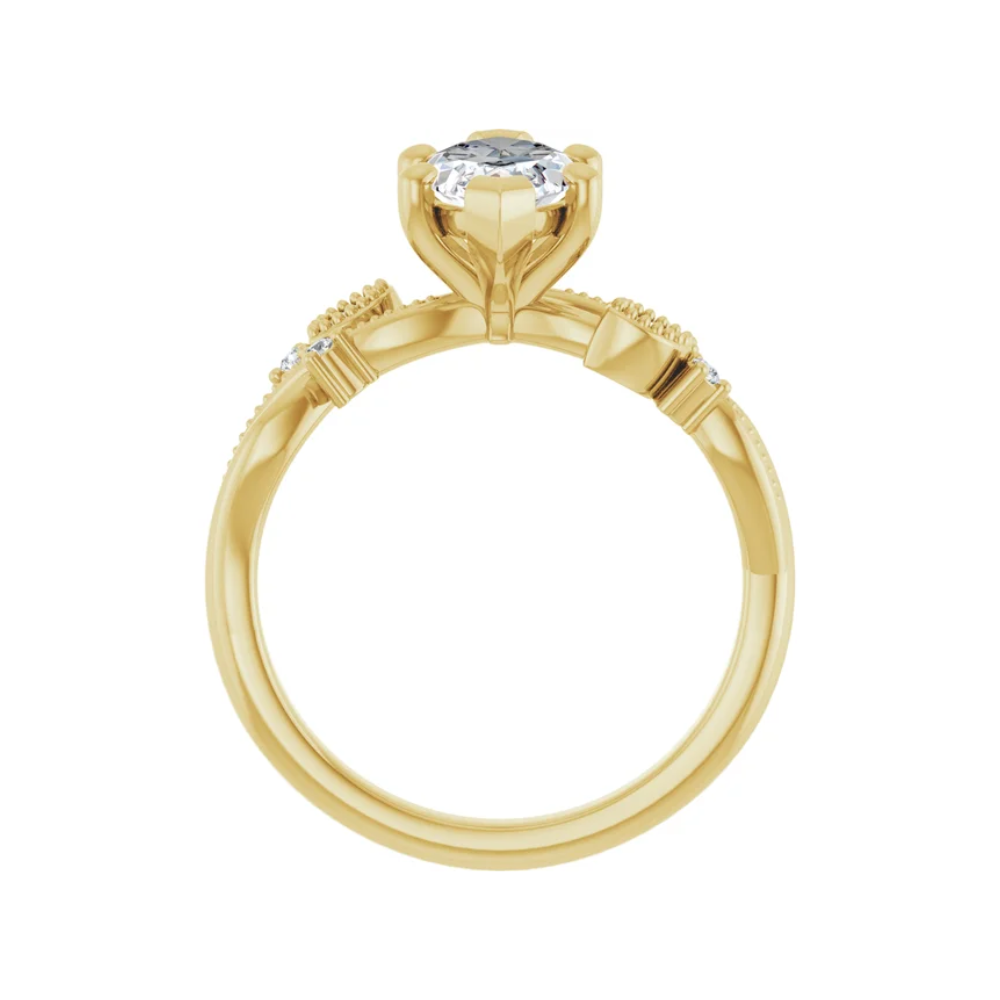 The "Fiona" — 14K Yellow Gold Certified 1.60CTW. Marquise-Cut Lab-Grown Diamond Accented Nature-Inspired Engagement Ring