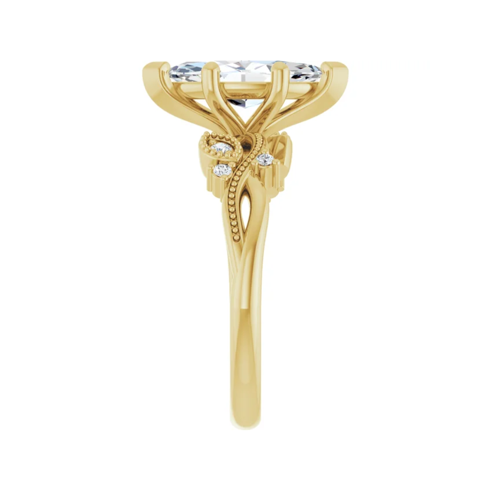 The "Fiona" — 14K Yellow Gold Certified 1.60CTW. Marquise-Cut Lab-Grown Diamond Accented Nature-Inspired Engagement Ring