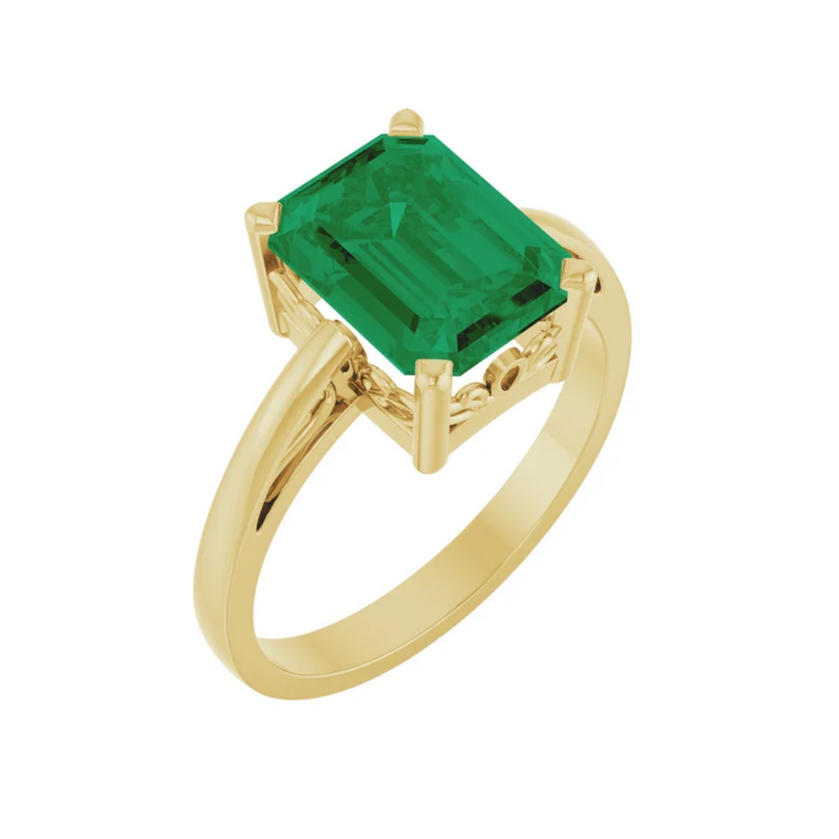 18K Yellow Gold 2.3CT. Created Emerald Solitaire Ring
