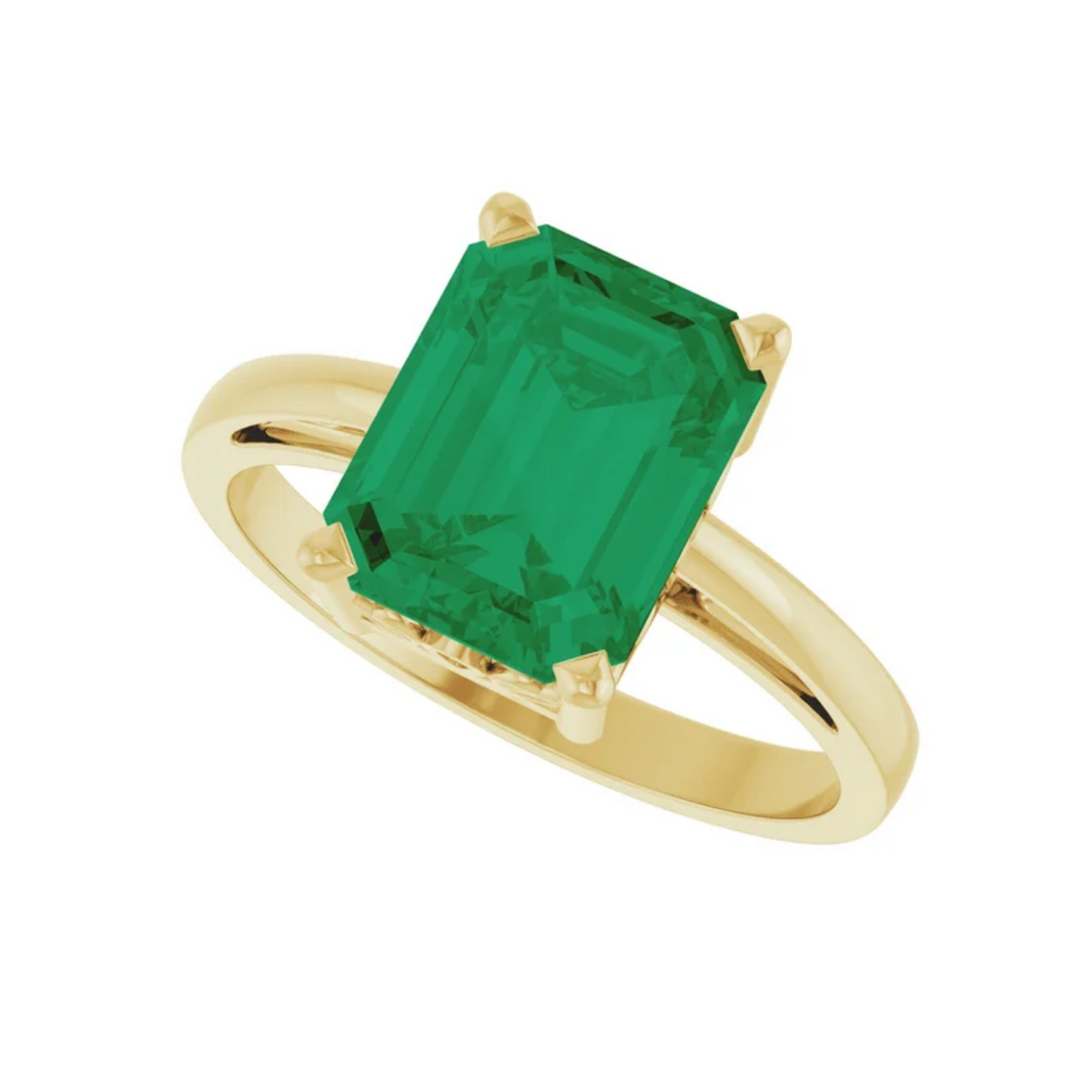 18K Yellow Gold 2.3CT. Created Emerald Solitaire Ring