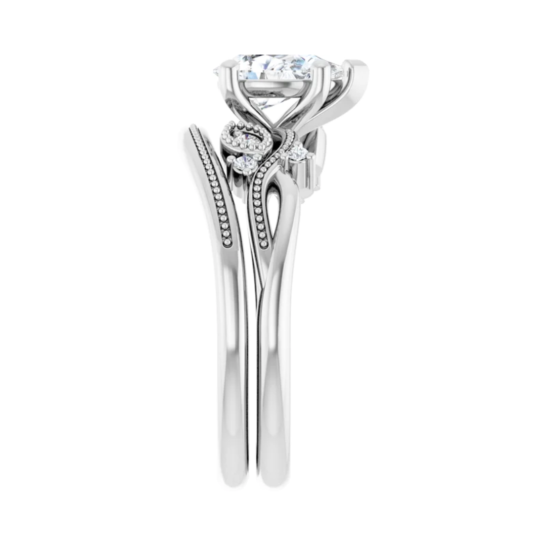 The "Ivy" — 14K White Gold 3/4CT. Pear-Cut Lab-Grown Diamond Nature-Inspired Engagement Ring & Matching Band
