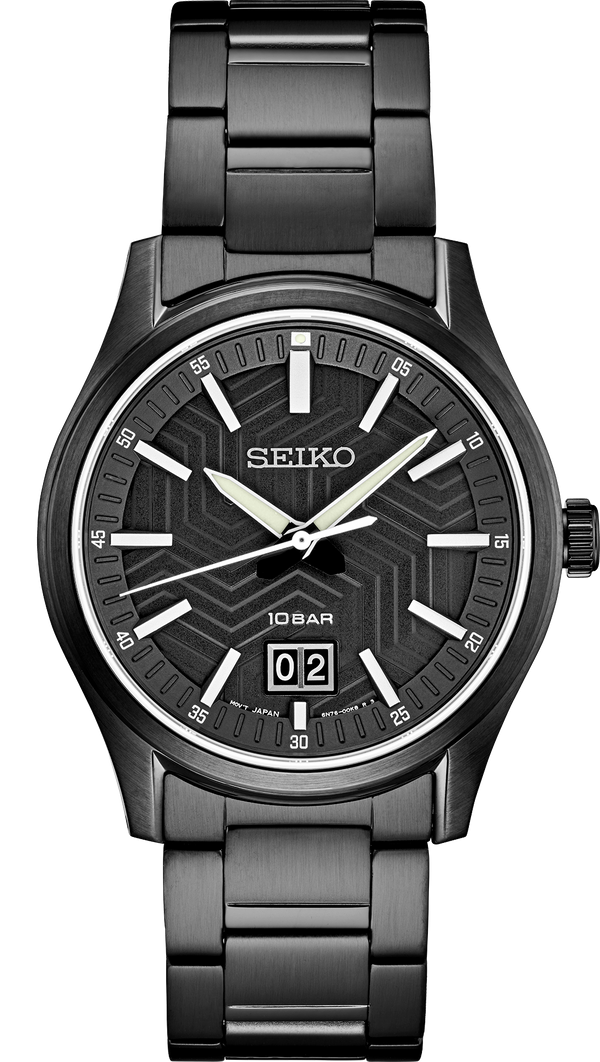 SEIKO MEN'S ESSENTIALS Geometric Blacked-Out Dial Watch