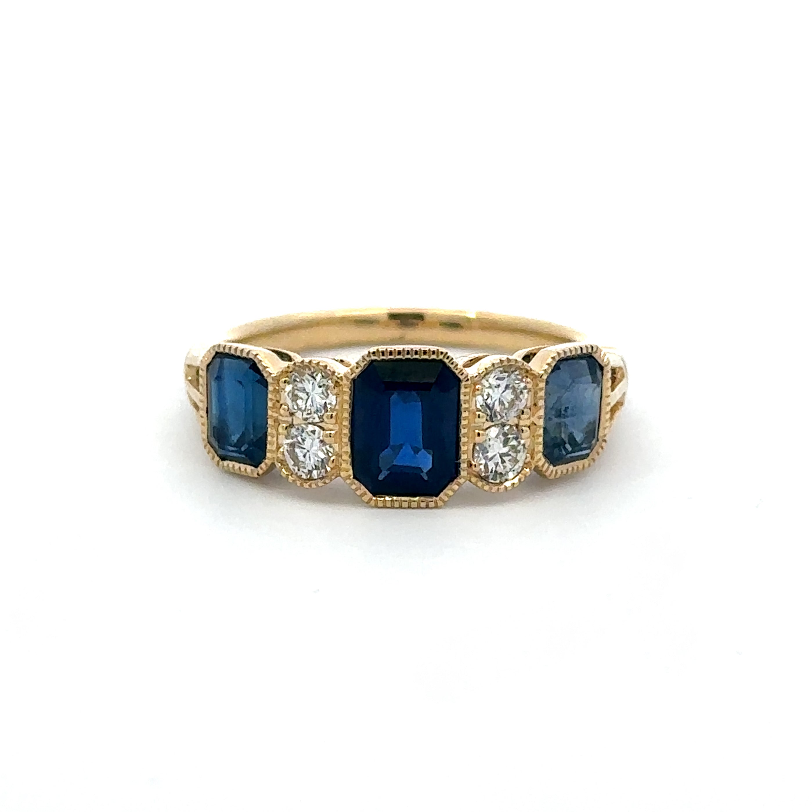 14K Yellow Gold 2.64CTW. Blue Sapphire and 0.29CTW. Diamond Accented Ring