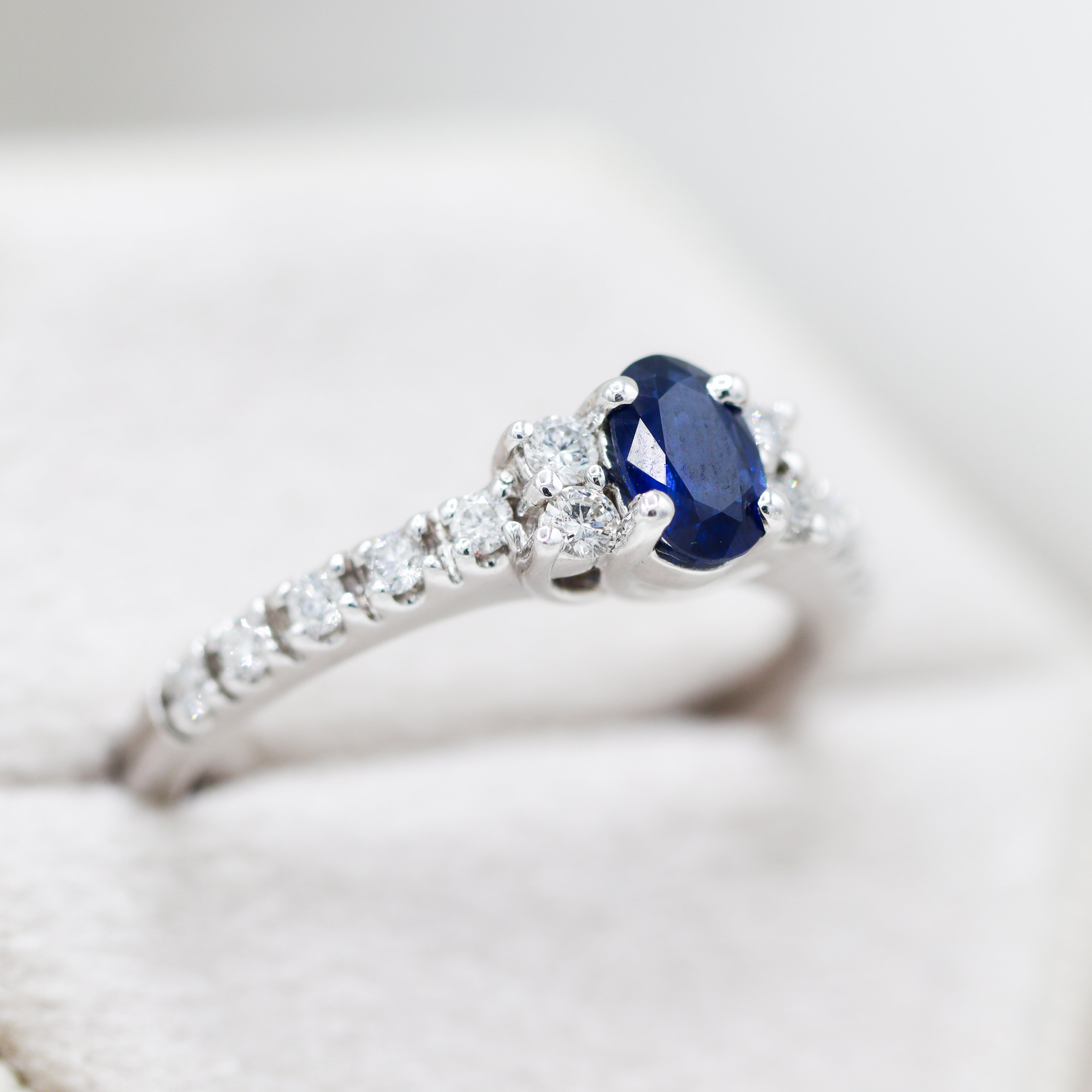 14K White Gold 0.5CT. Oval-Cut Sapphire & 0.21CTW. Diamond Ring