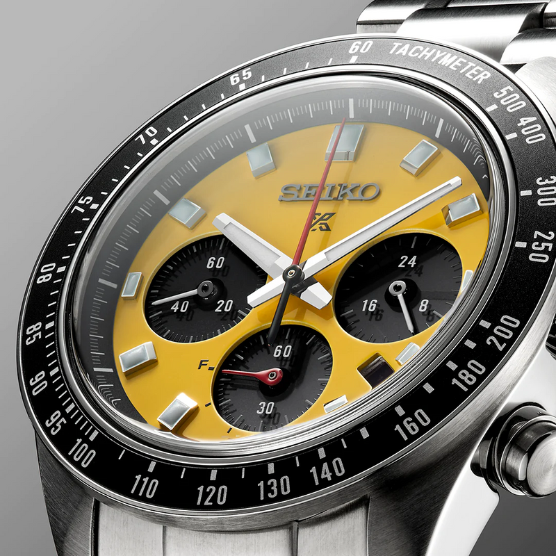 SEIKO MEN'S SOLAR PROSPEX Speedtimer Chronograph Yellow Dial Watch