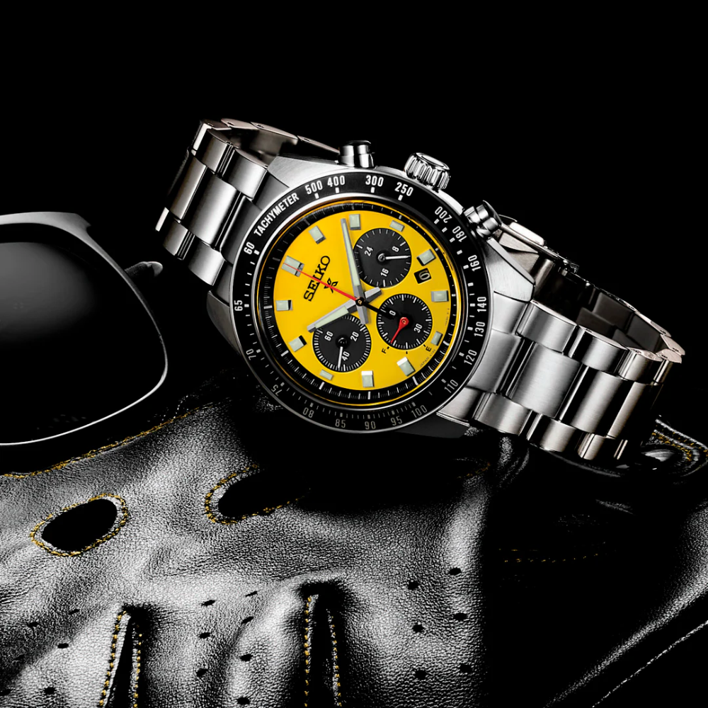 SEIKO PROSPEX Men's Speedtimer Solar Chronograph Yellow Dial Watch