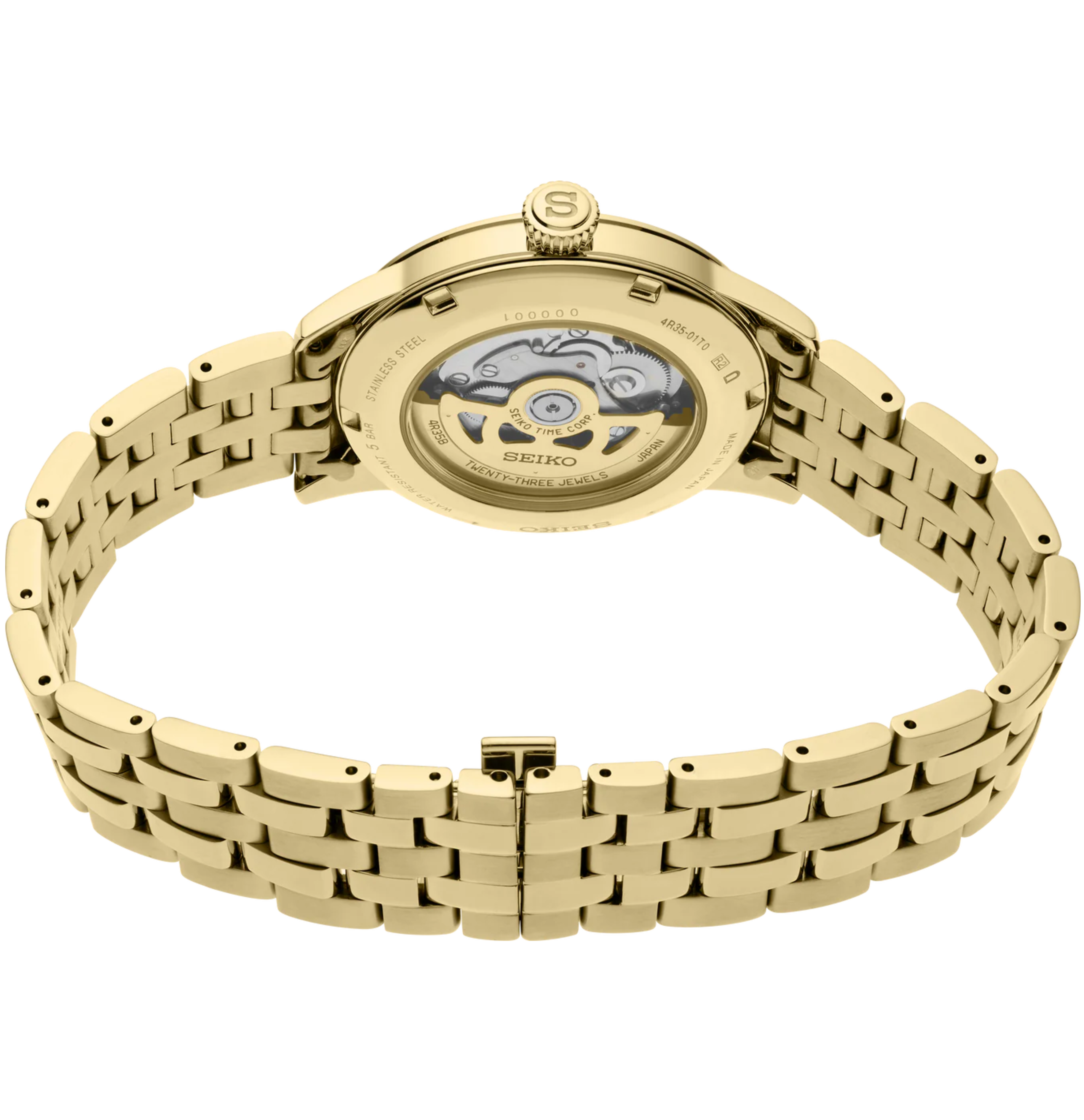 Gold Seiko watch with a white background