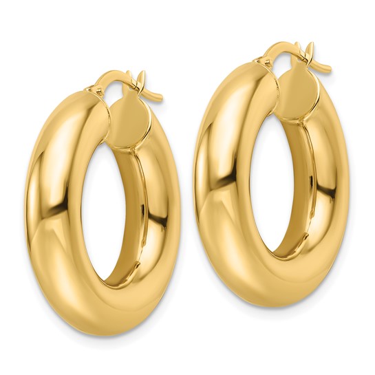 14K Yellow Gold Chunky 6mm Hollow Round Hoop Earrings